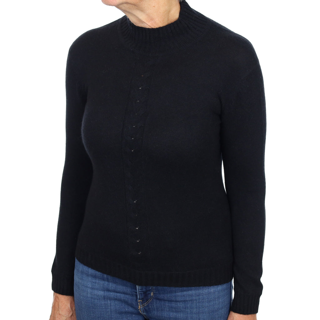 Black Cable Detail Cashmere Turtle Neck Jumper Medium