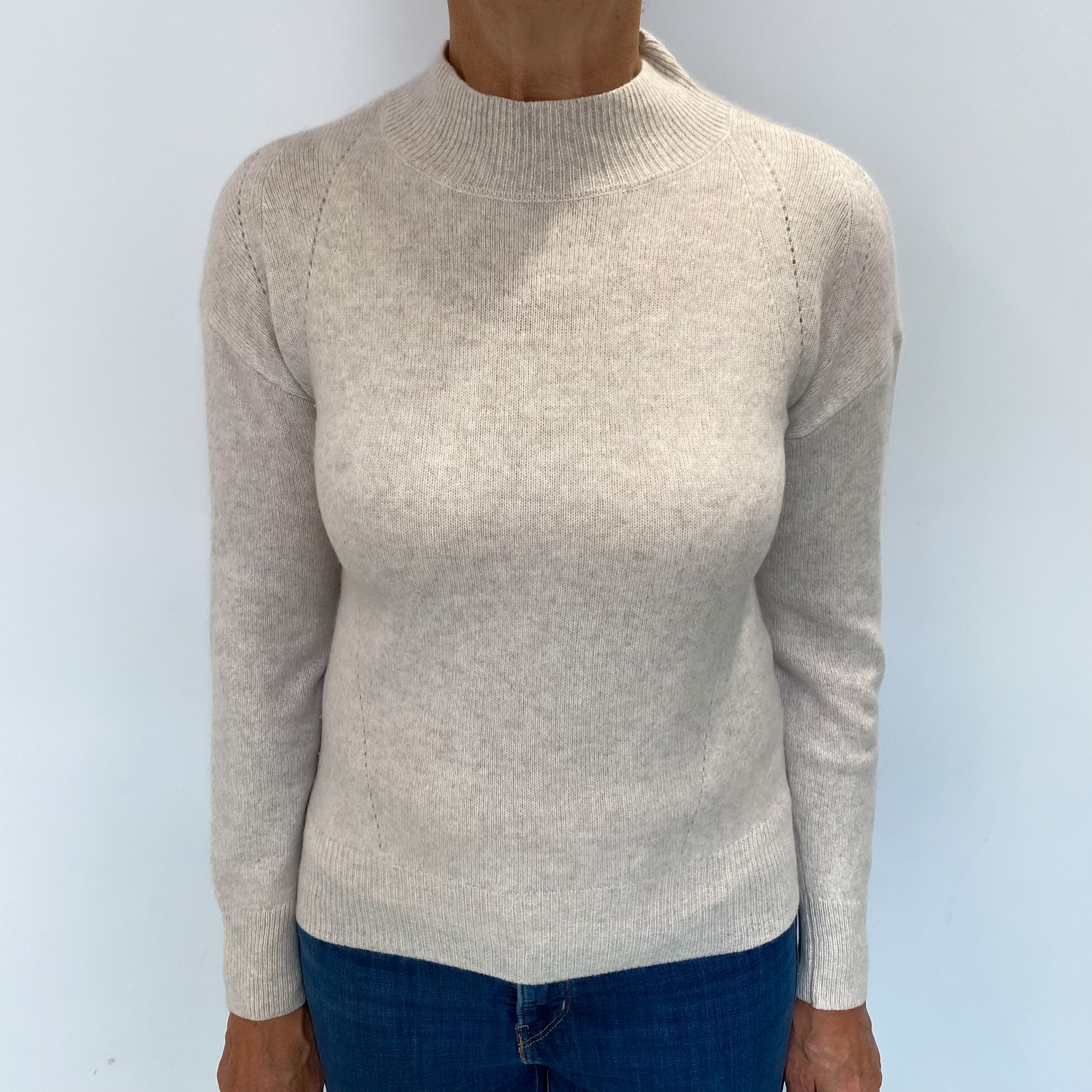 Alabaster Beige Cashmere Turtle Neck Jumper Medium