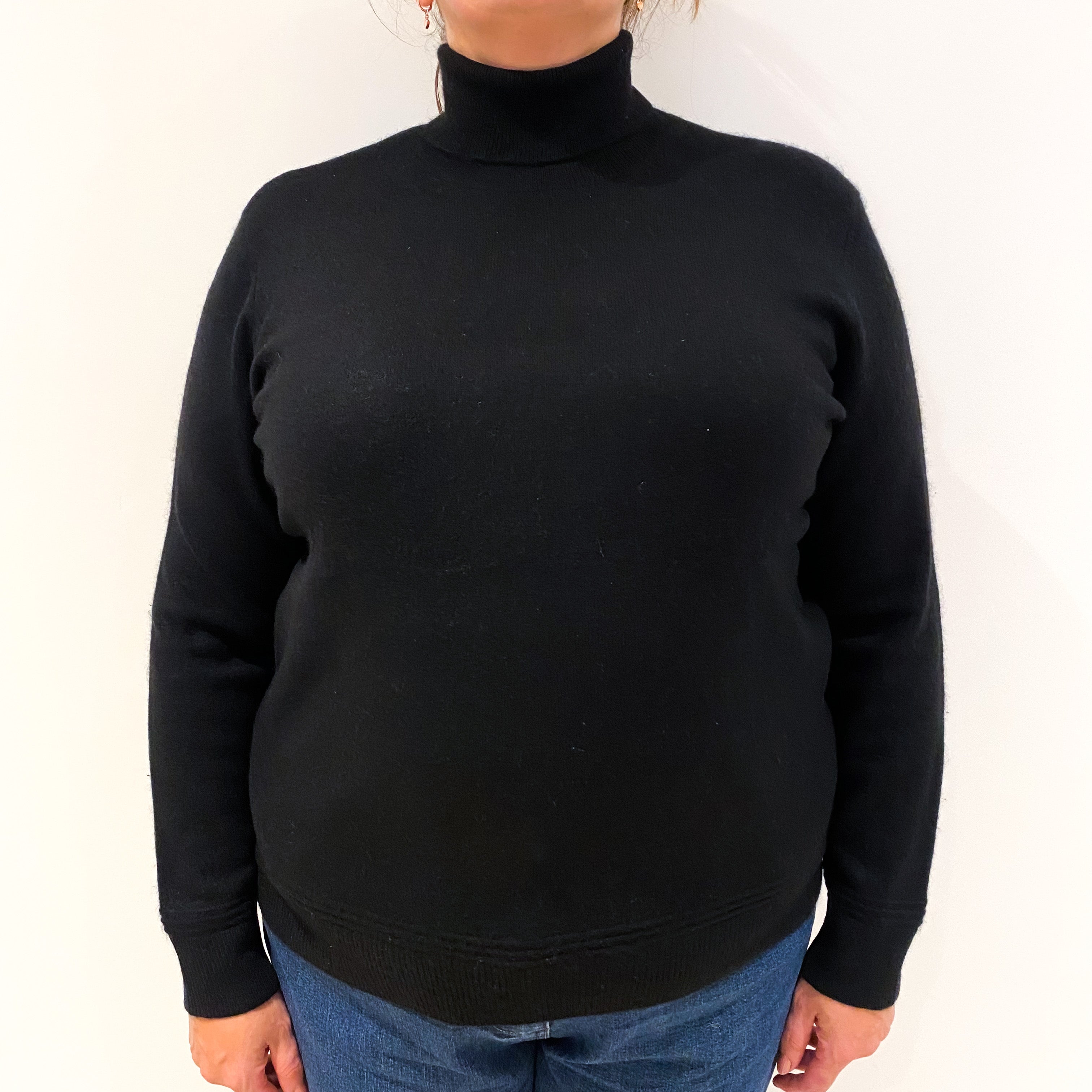 Black Cashmere Polo Neck Jumper Extra Large