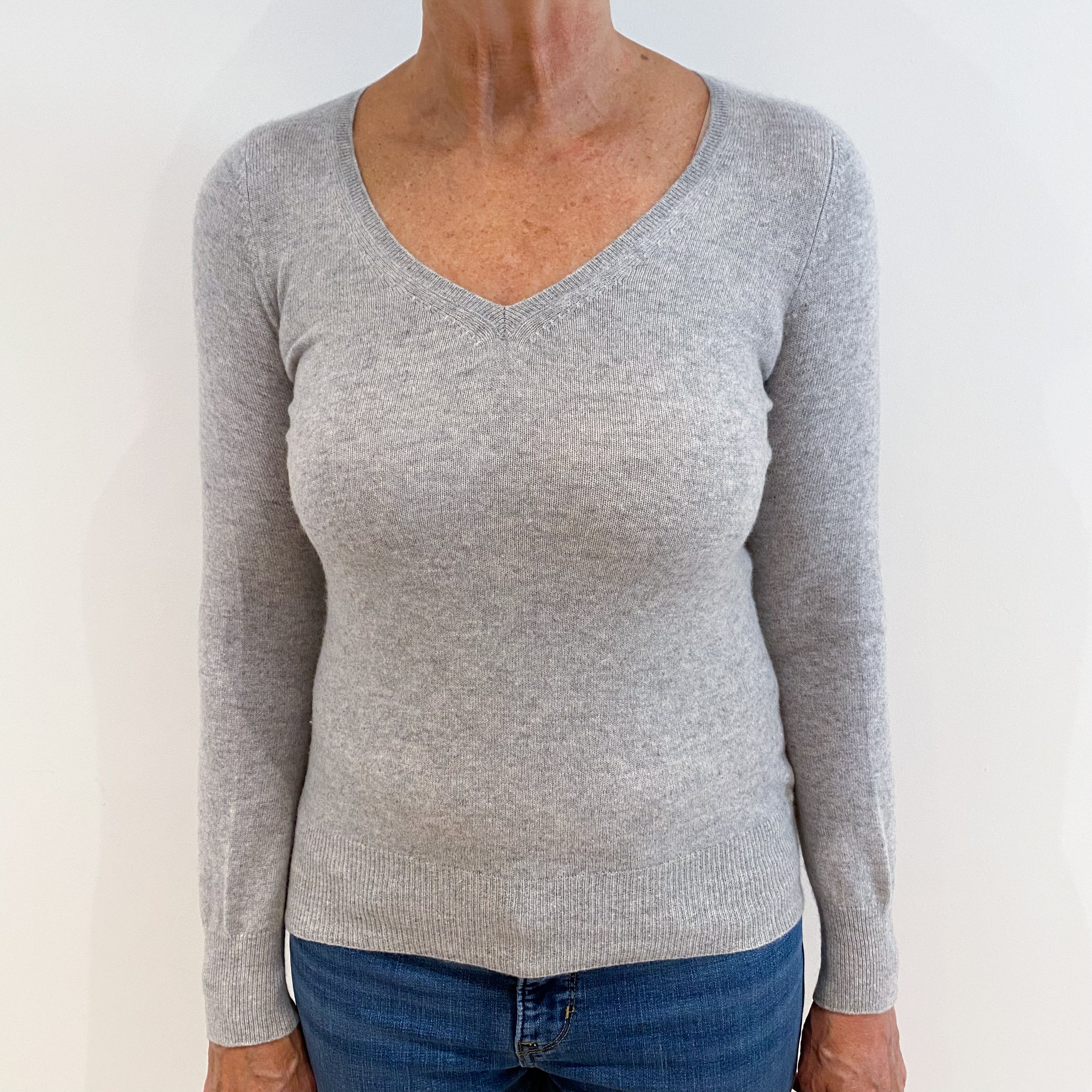 Smoke Grey Cashmere V-Neck Jumper Medium