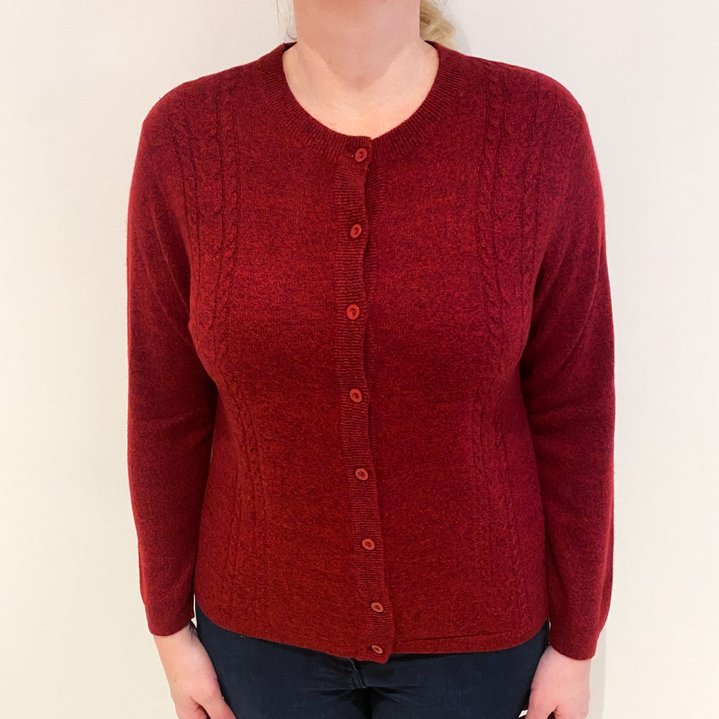 Crimson Red Marl Cashmere Crew Neck Cardigan Large