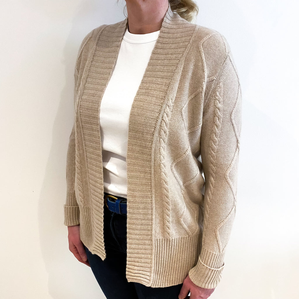 Biscuit Brown Cashmere Edge To Edge Cardigan Large