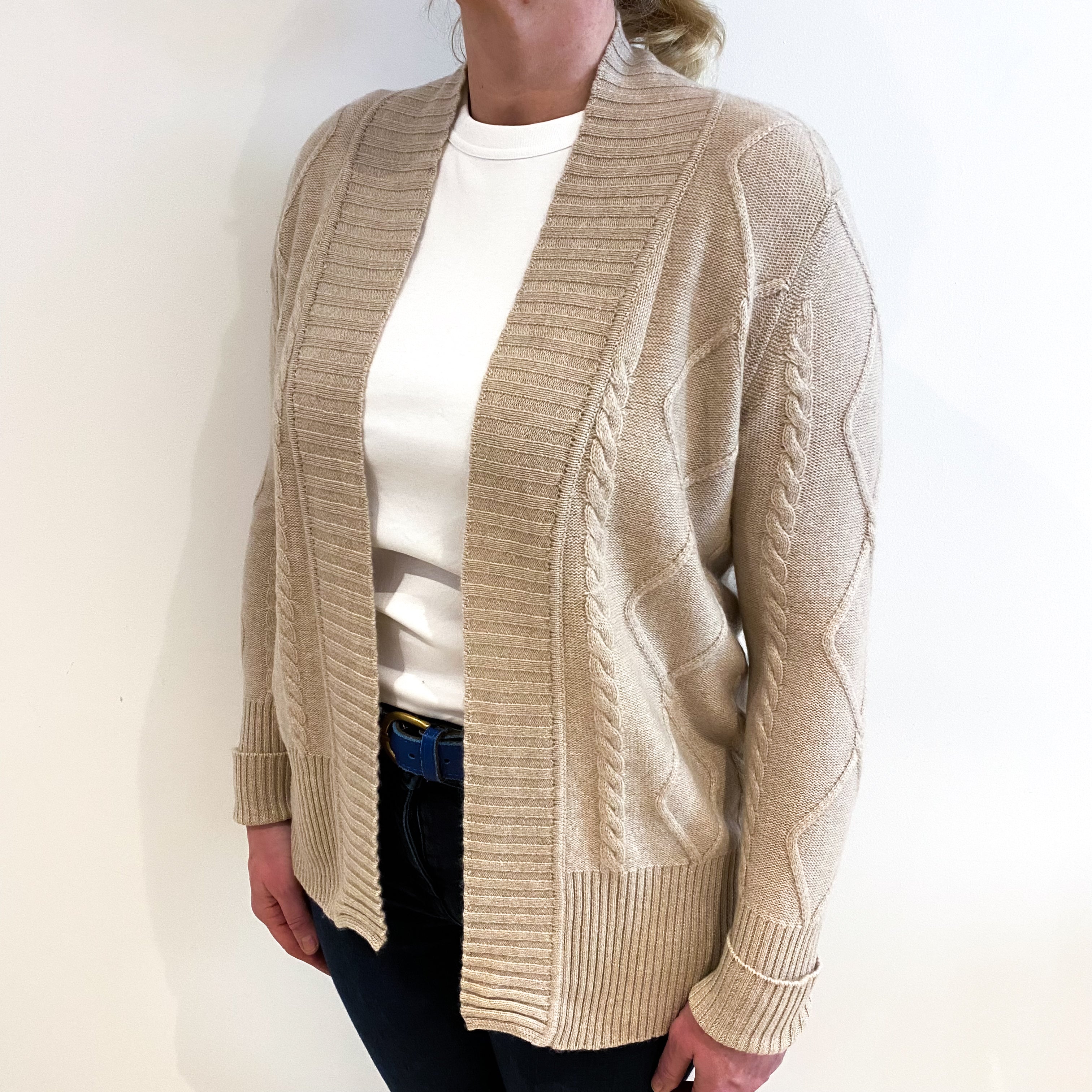 Biscuit Brown Cashmere Edge To Edge Cardigan Large