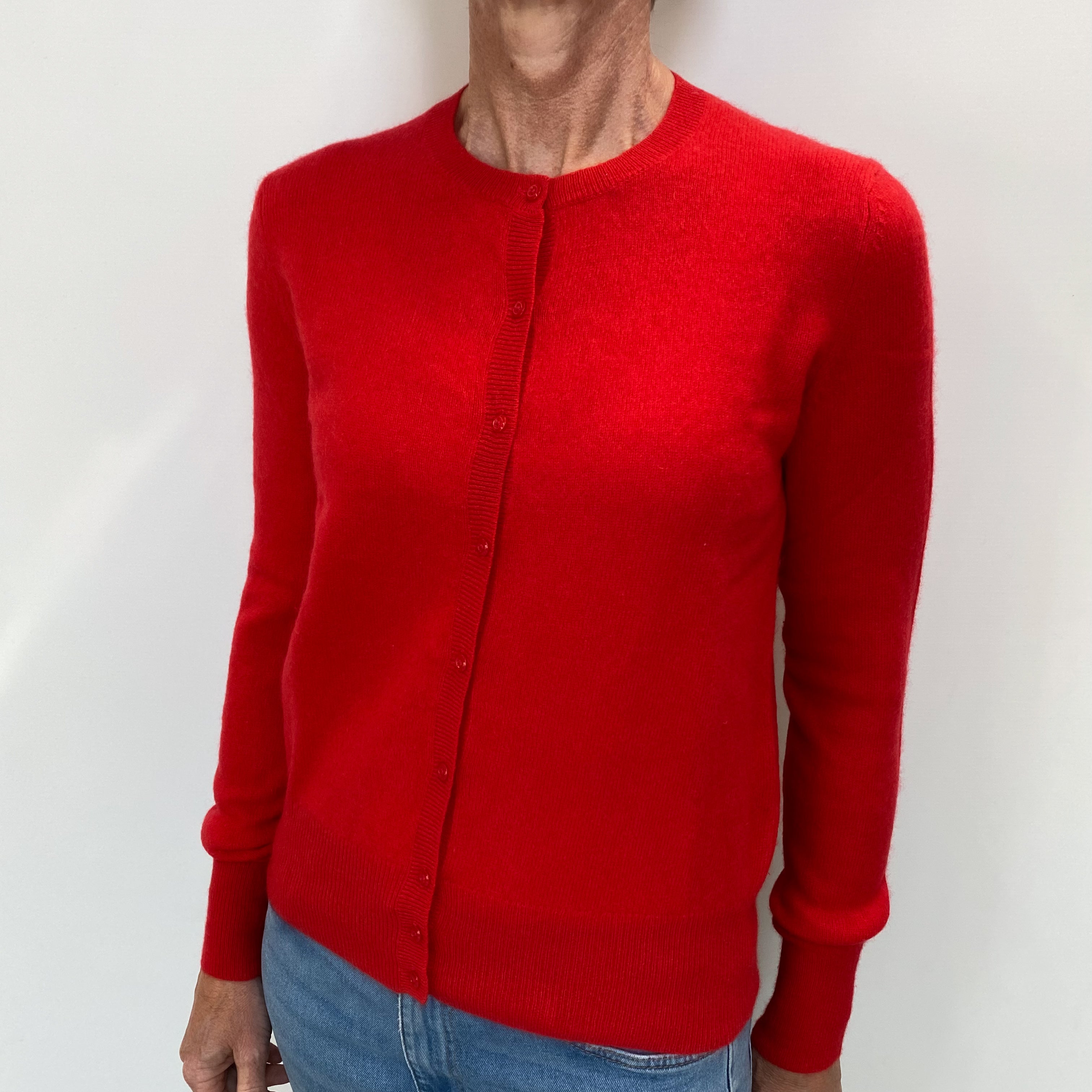 Scarlet Red Cashmere Crew Neck Cardigan Small