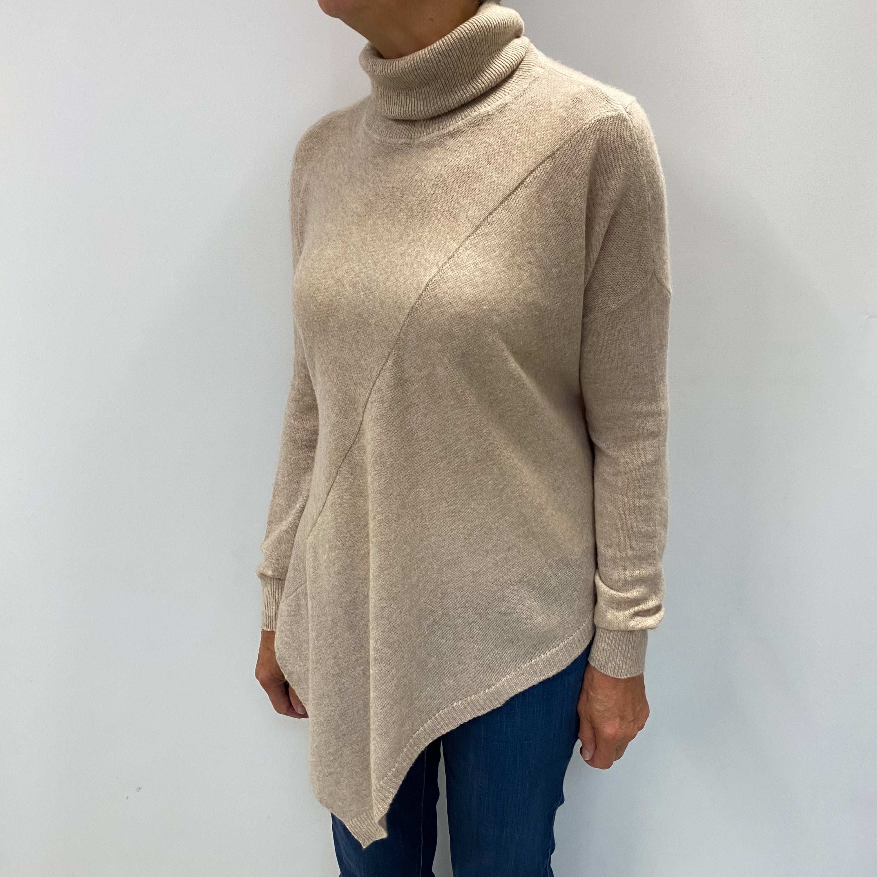 Fawn Beige Cashmere Cowl Neck Jumper Medium