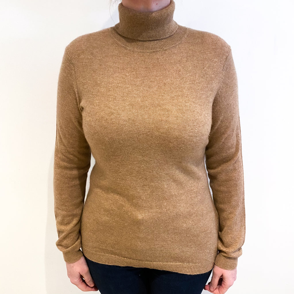 Butterscotch Brown Cashmere Polo Neck Jumper Large