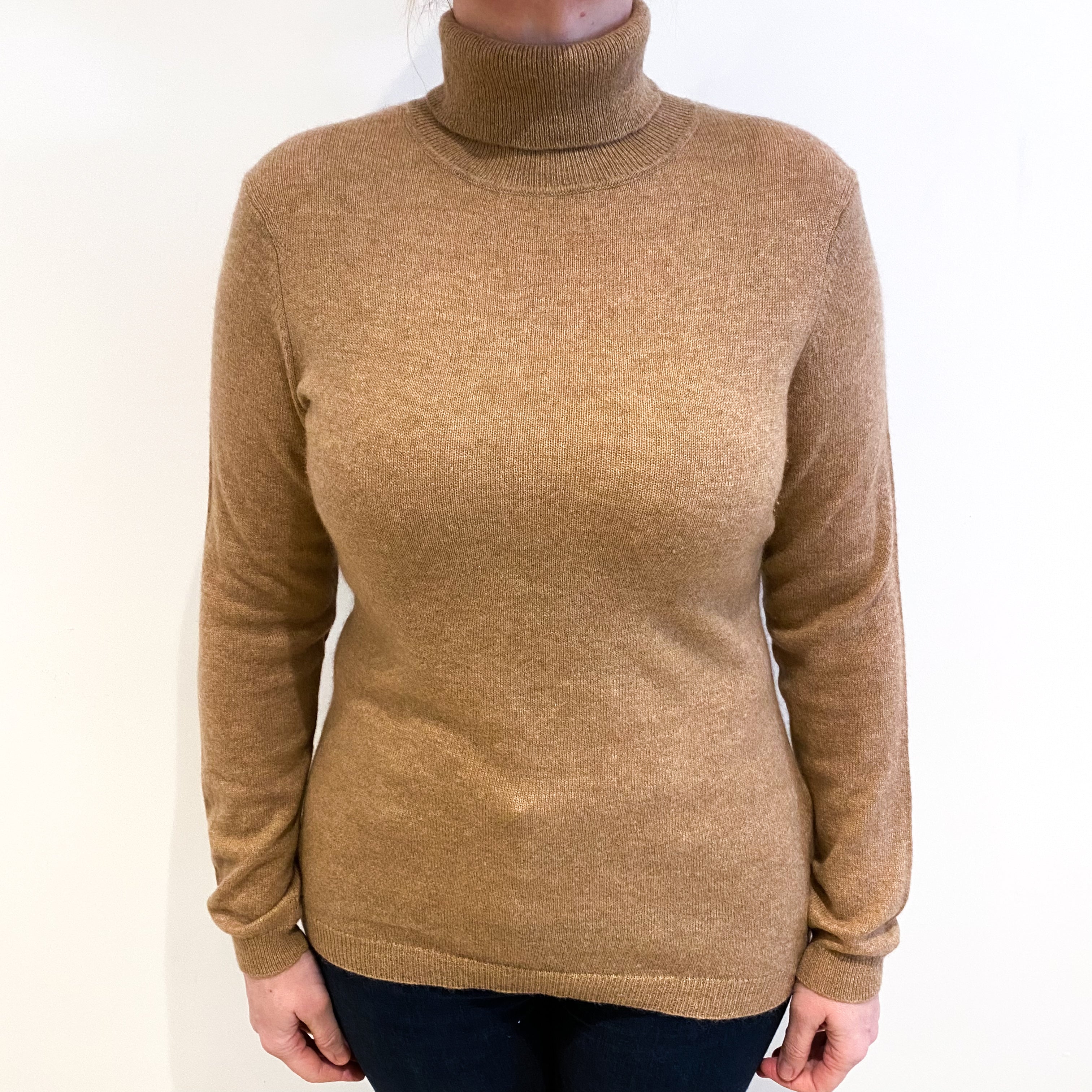 Butterscotch Brown Cashmere Polo Neck Jumper Large
