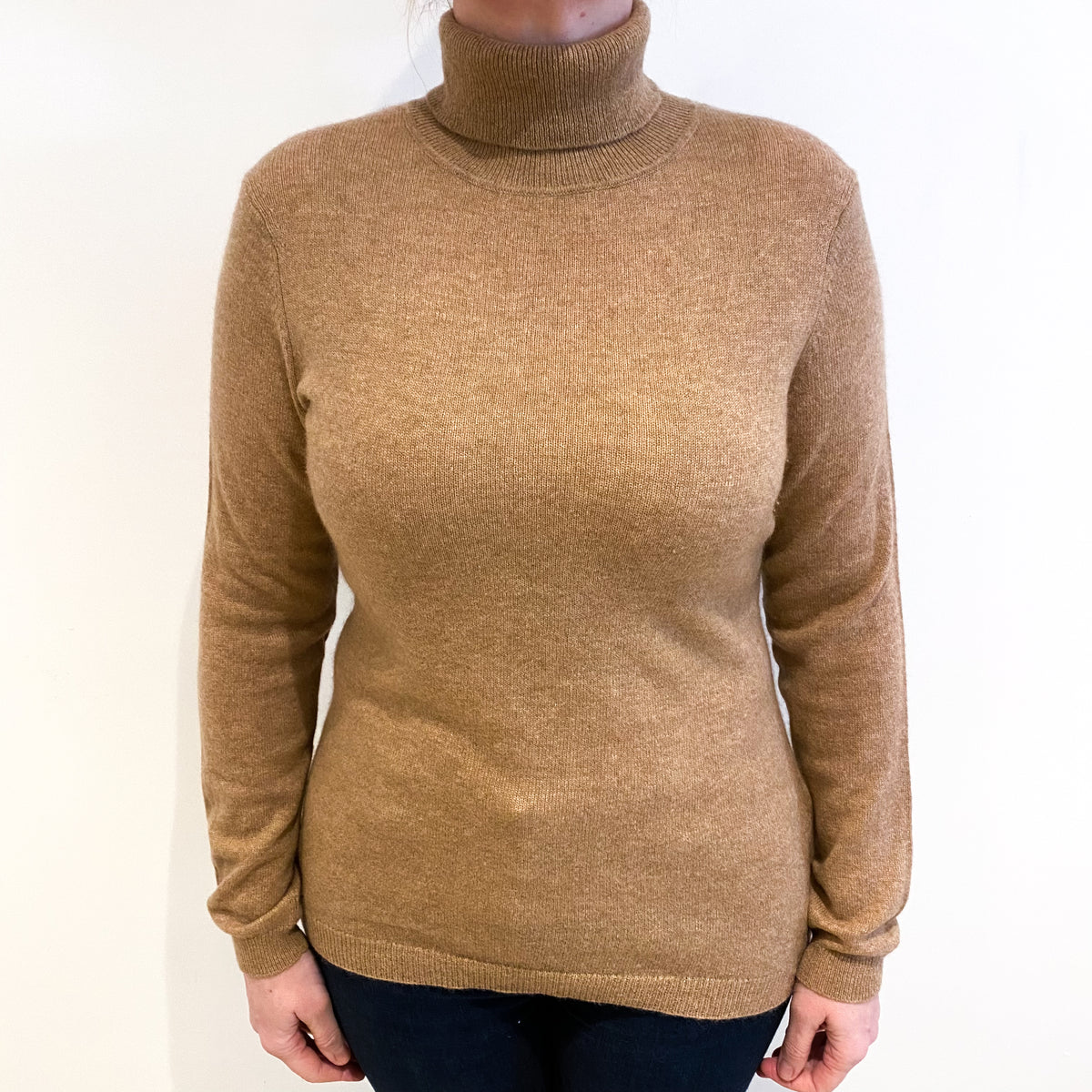 Butterscotch Brown Cashmere Polo Neck Jumper Large