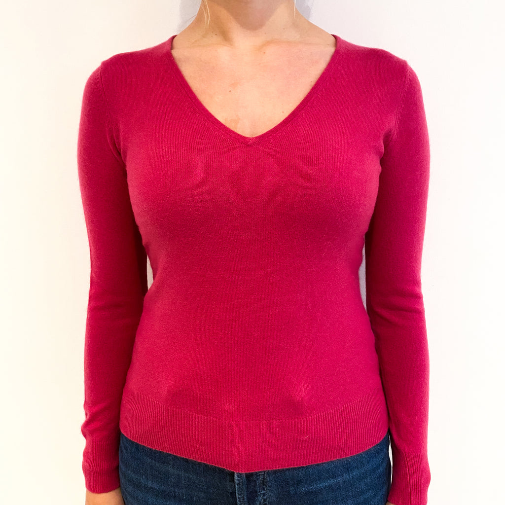 Raspberry Pink Cashmere V Neck Jumper Small