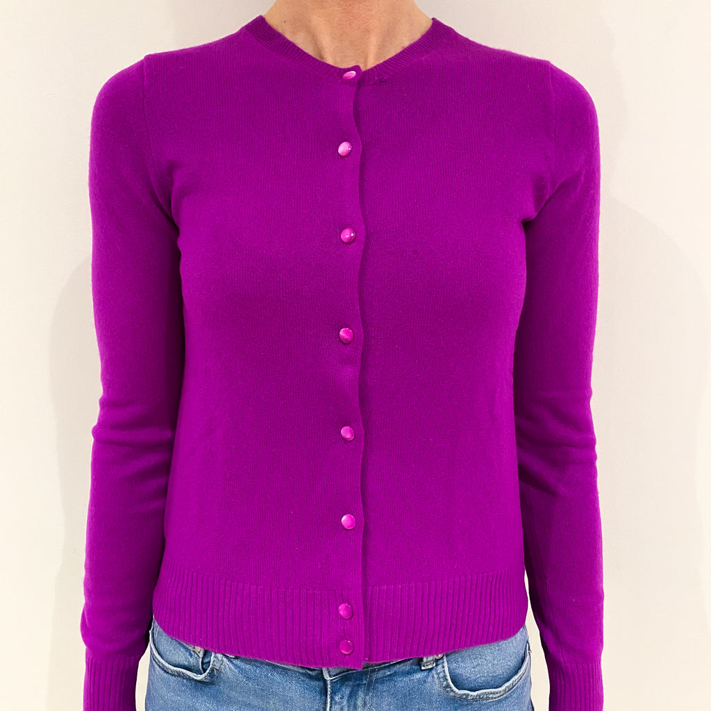 Magenta Purple Cashmere Crew Neck Cardigan Small