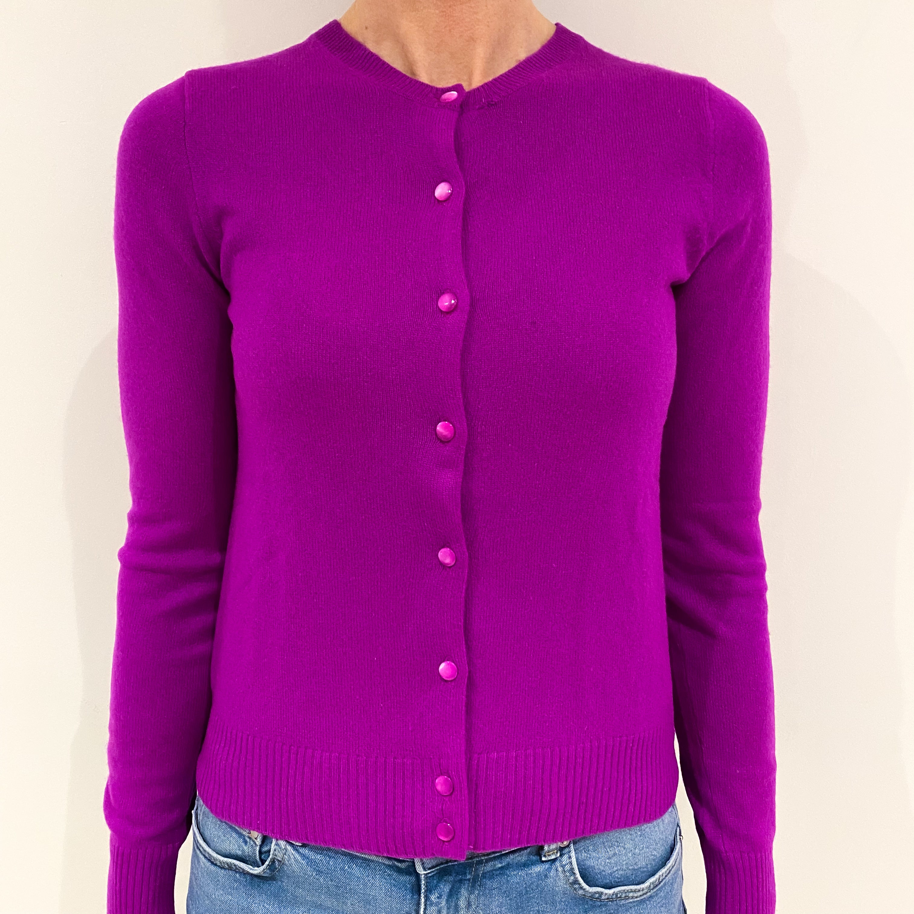 Magenta Purple Cashmere Crew Neck Cardigan Small