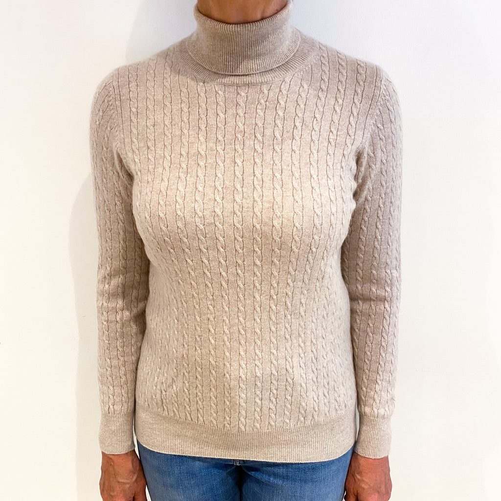 Fawn Beige Cashmere Polo Neck Jumper Medium