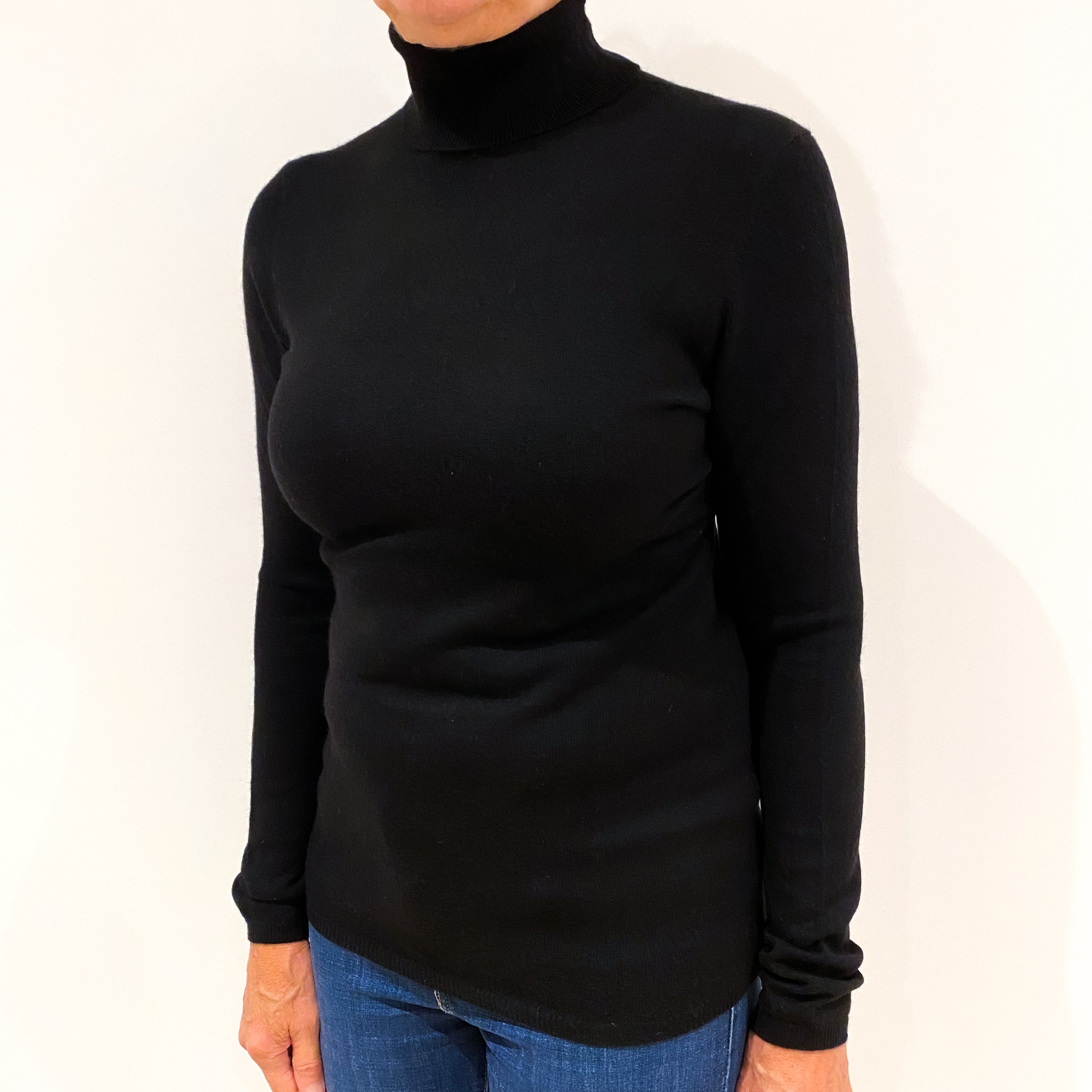 Black Cashmere Polo Neck Jumper Medium