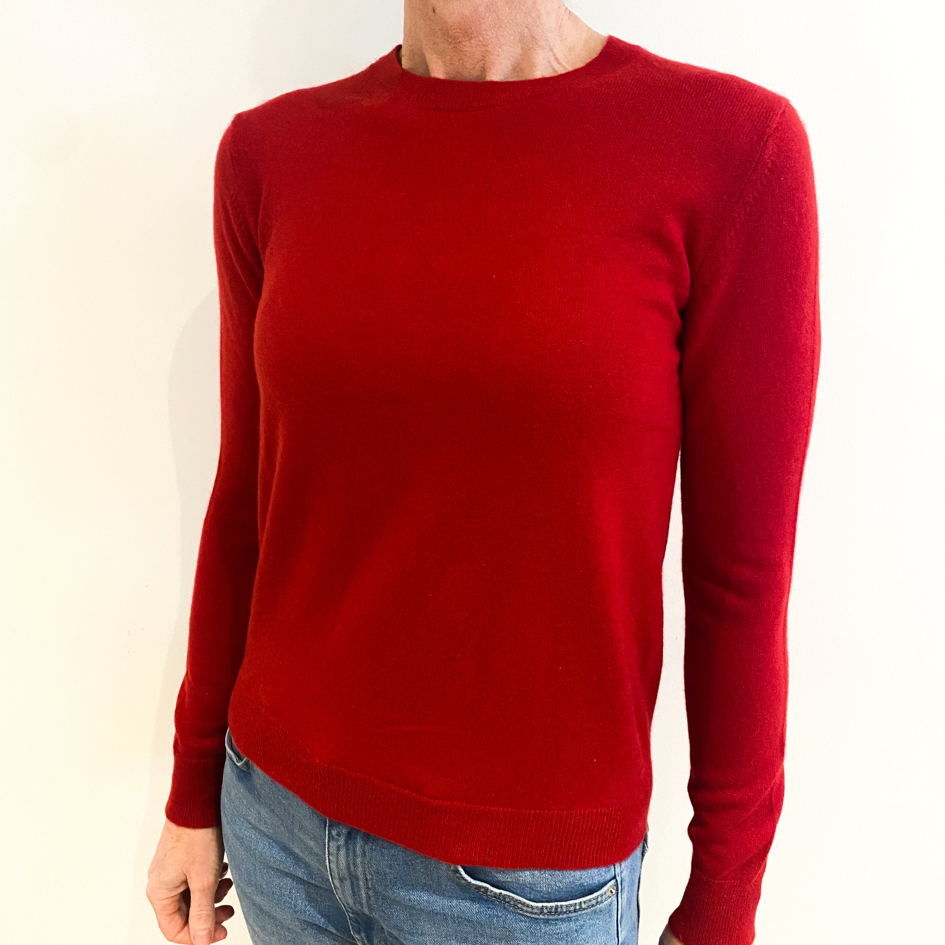 Scarlet Red Cashmere Crew Neck Jumper Small