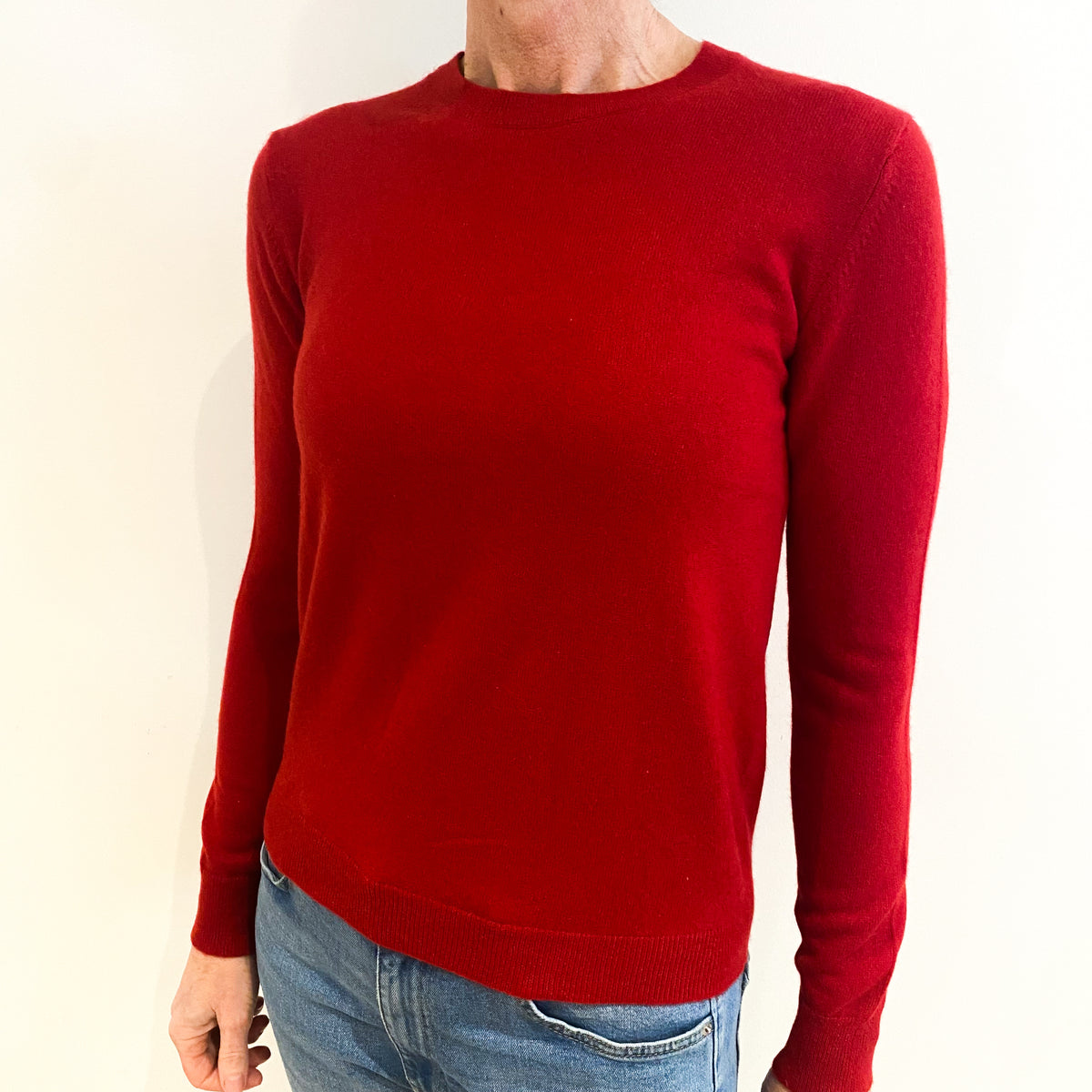 Scarlet Red Cashmere Crew Neck Jumper Small