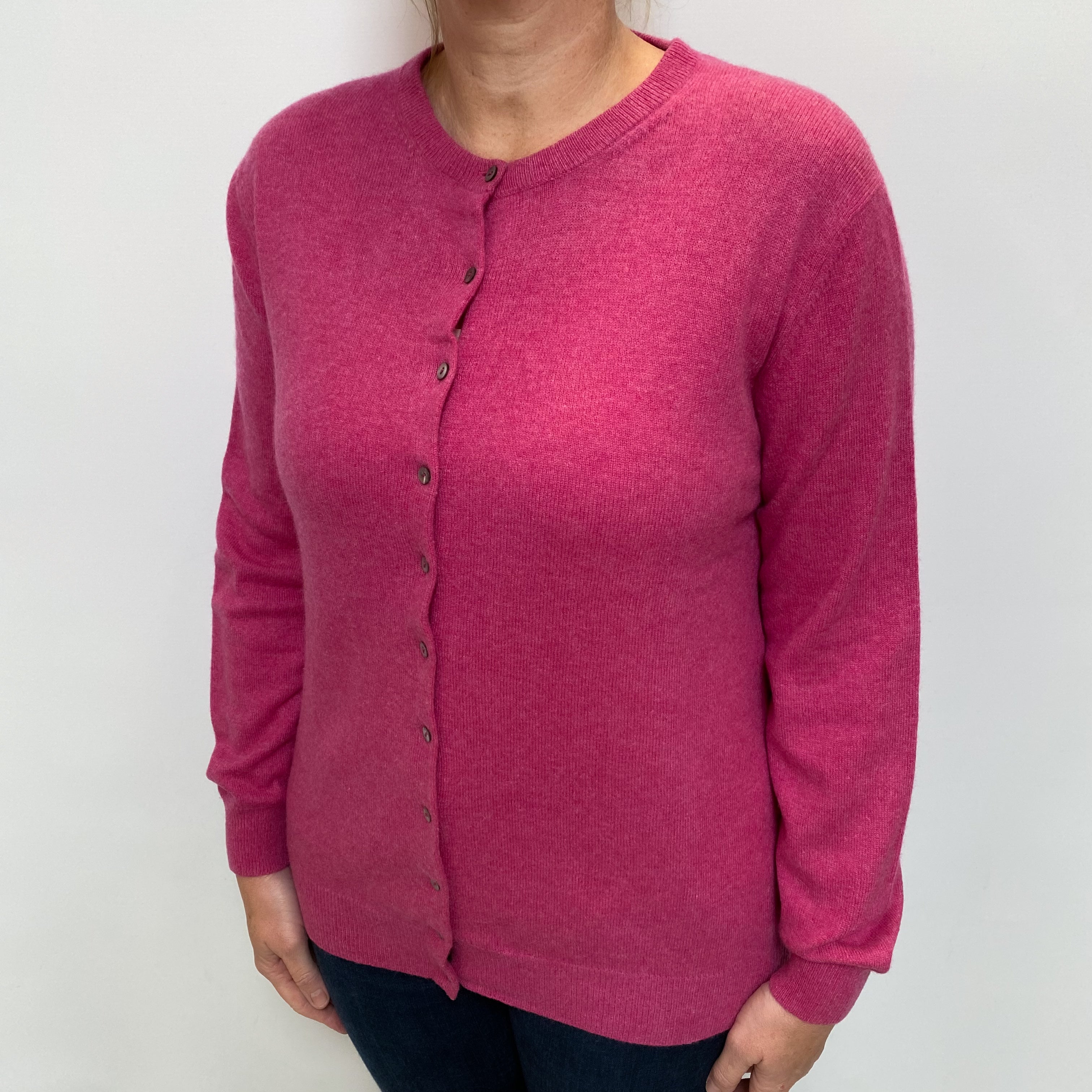 Raspberry Pink Cashmere Crew Neck Cardigan Large