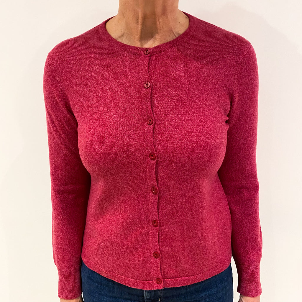Raspberry Pink Cashmere Crew Neck Cardigan Medium