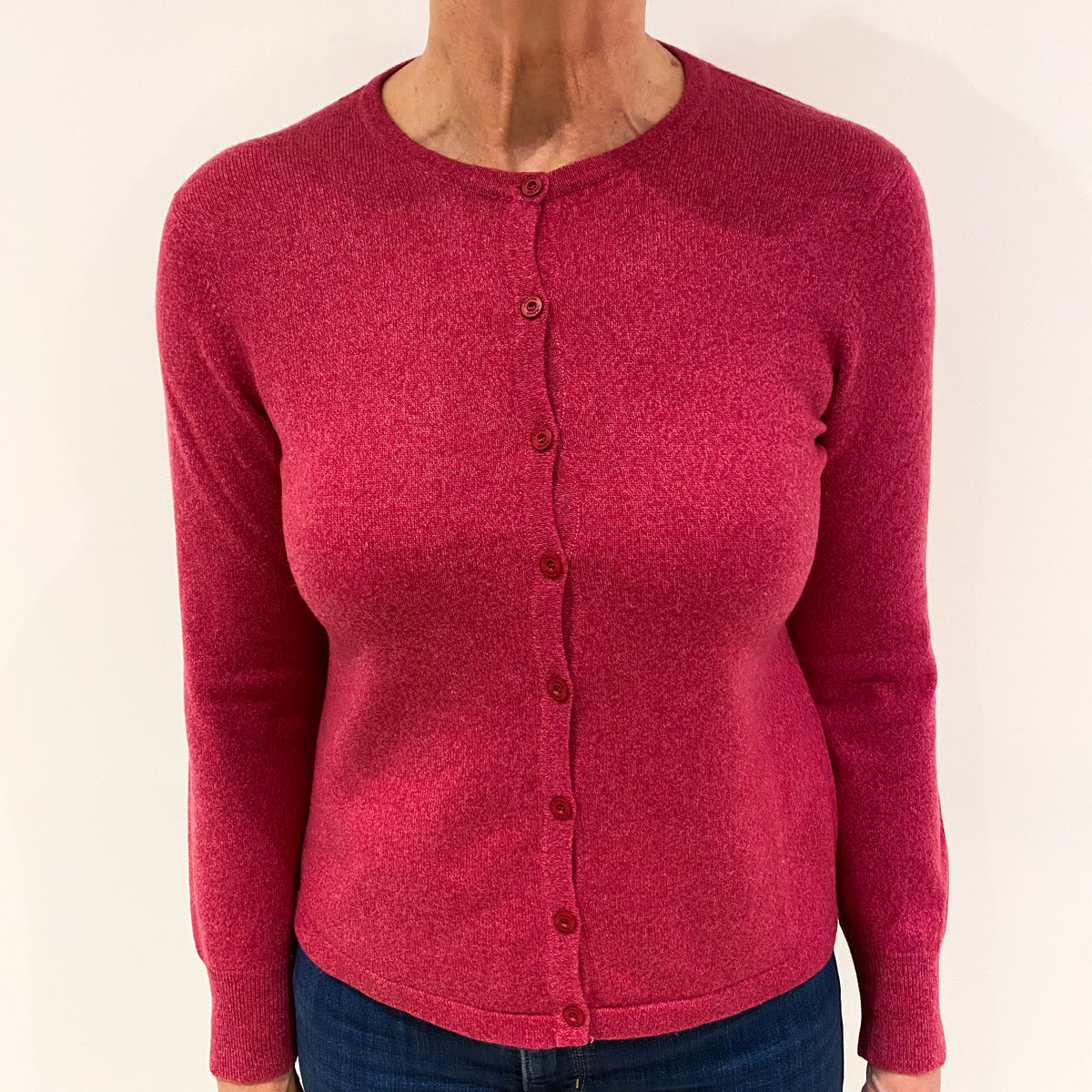 Raspberry Pink Cashmere Crew Neck Cardigan Medium