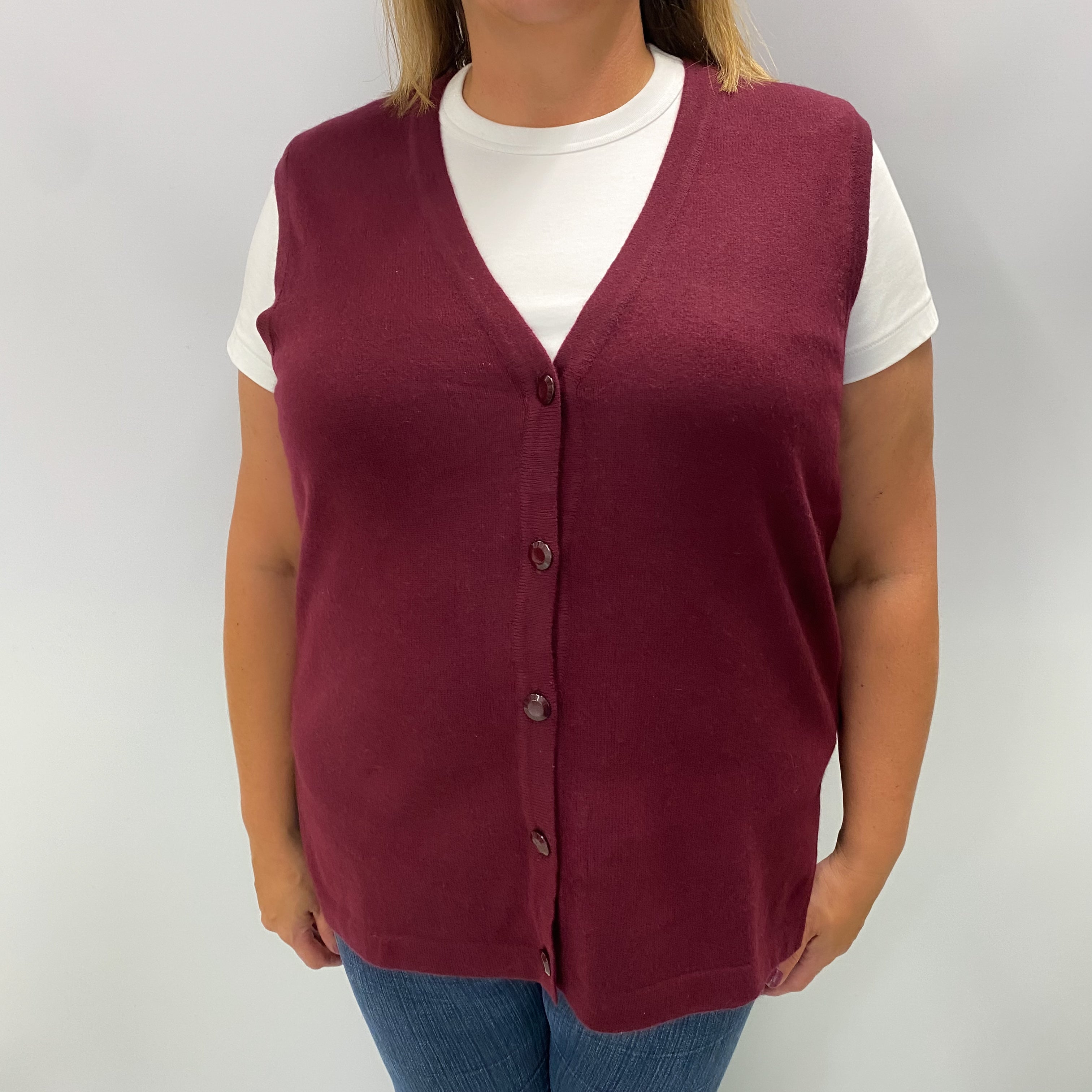 Mulberry Purple Cashmere V Neck Sleeveless Cardigan Extra Large