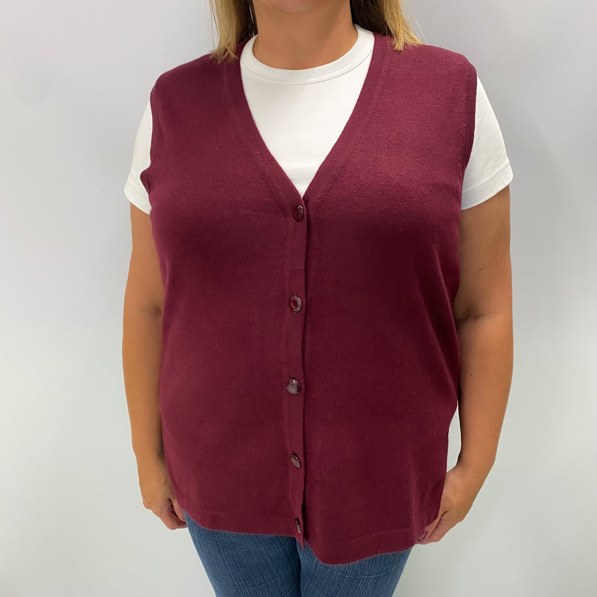 Mulberry Purple Cashmere V Neck Sleeveless Cardigan Extra Large