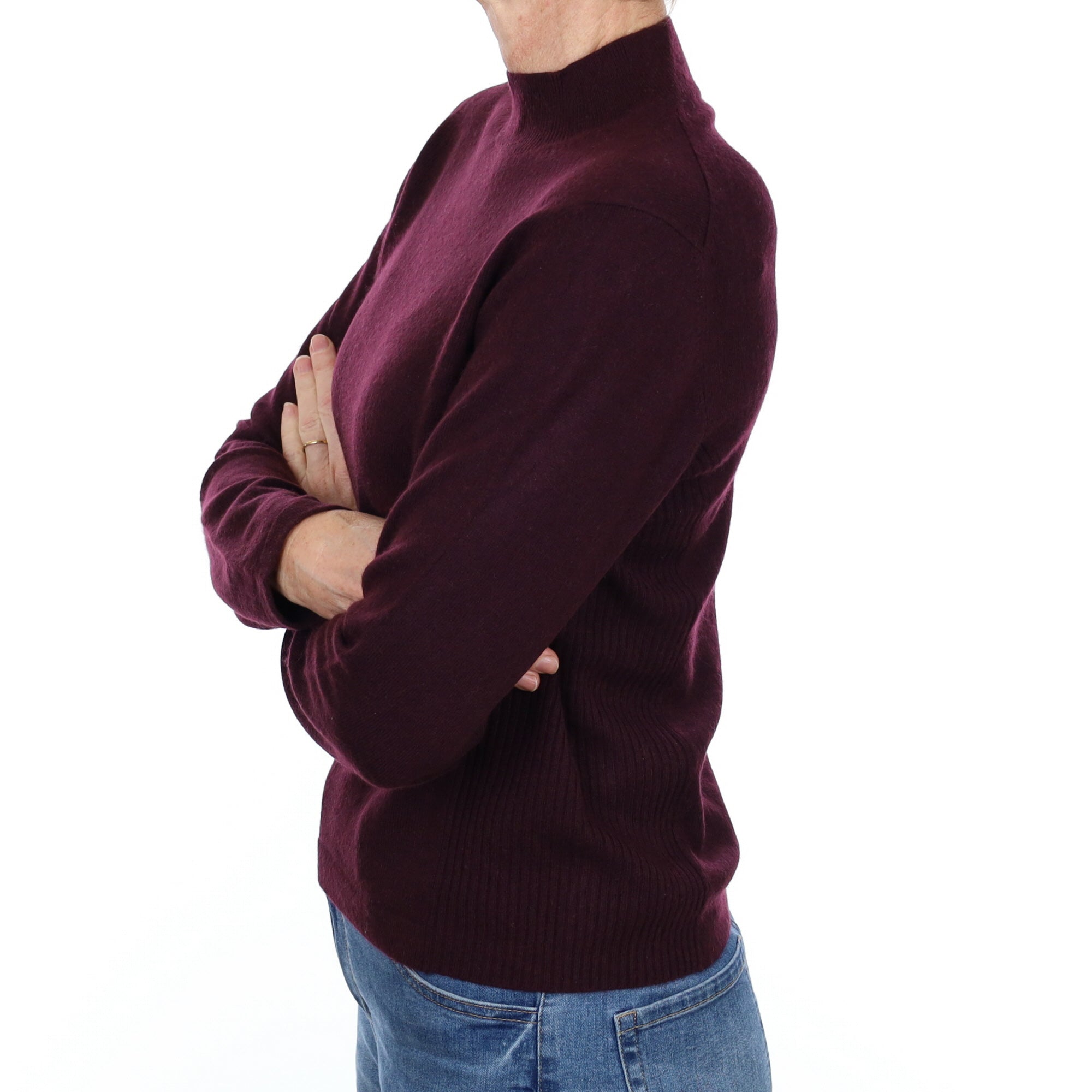 Aubergine Purple Cashmere Turtle Neck Jumper Small