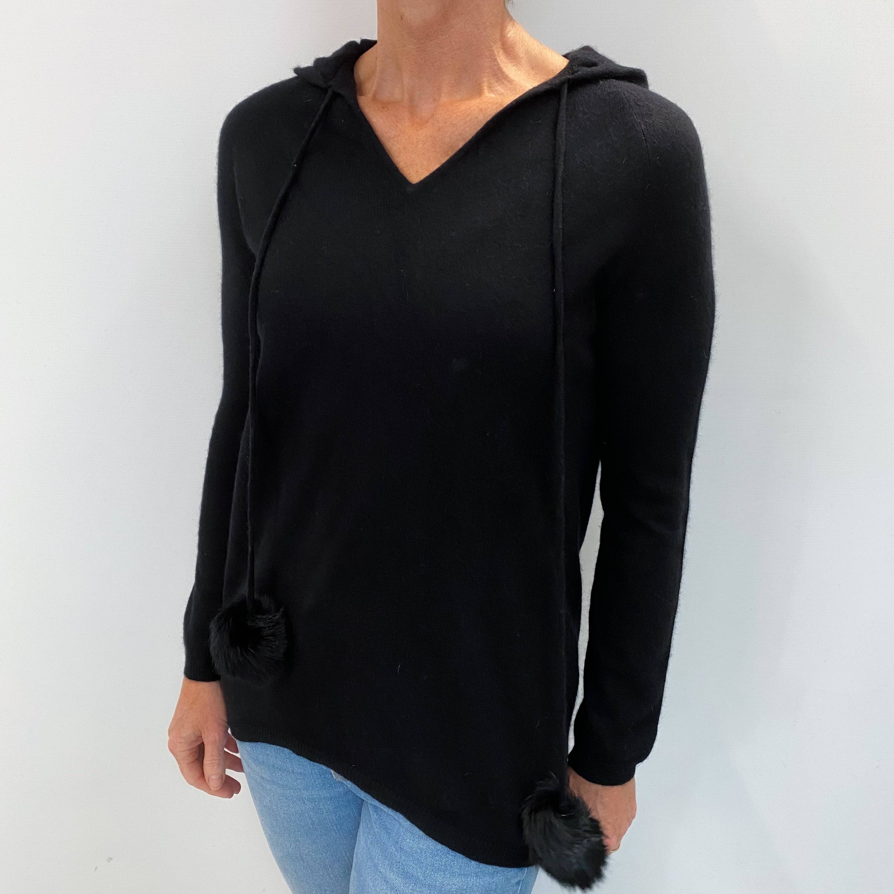 Black Cashmere Hoodie Jumper Small