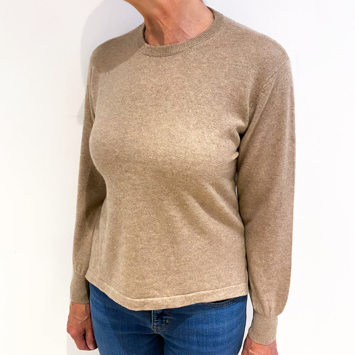 Biscuit Brown Cashmere Crew Neck Jumper Medium