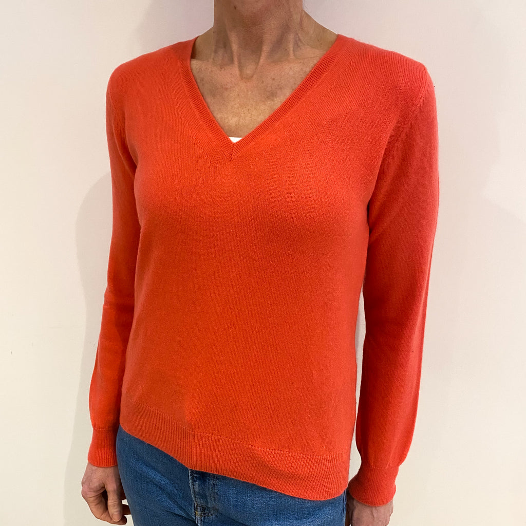 Flamingo Pink Cashmere V Neck Jumper Small