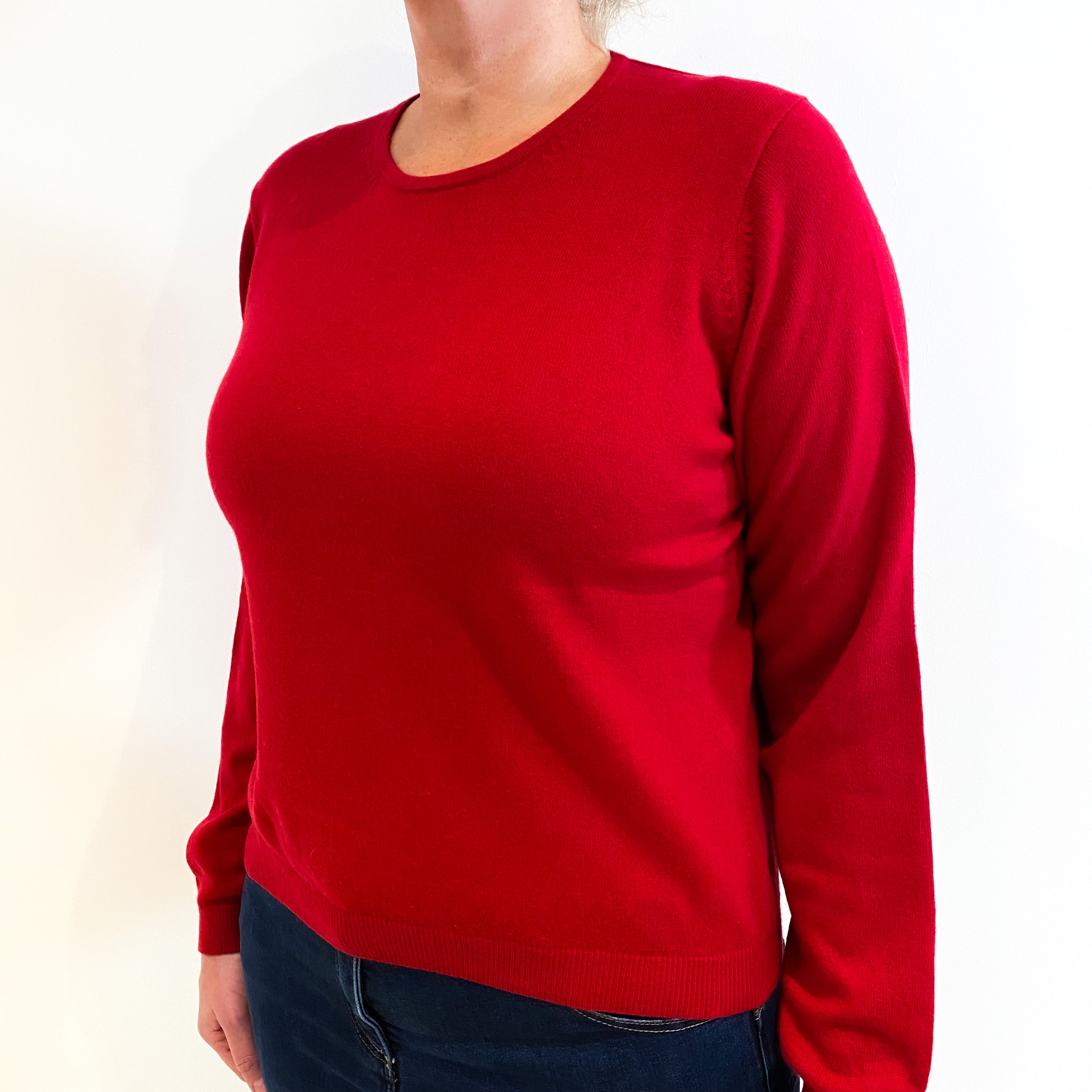 Scarlet Red Cashmere Crew Neck Jumper Large