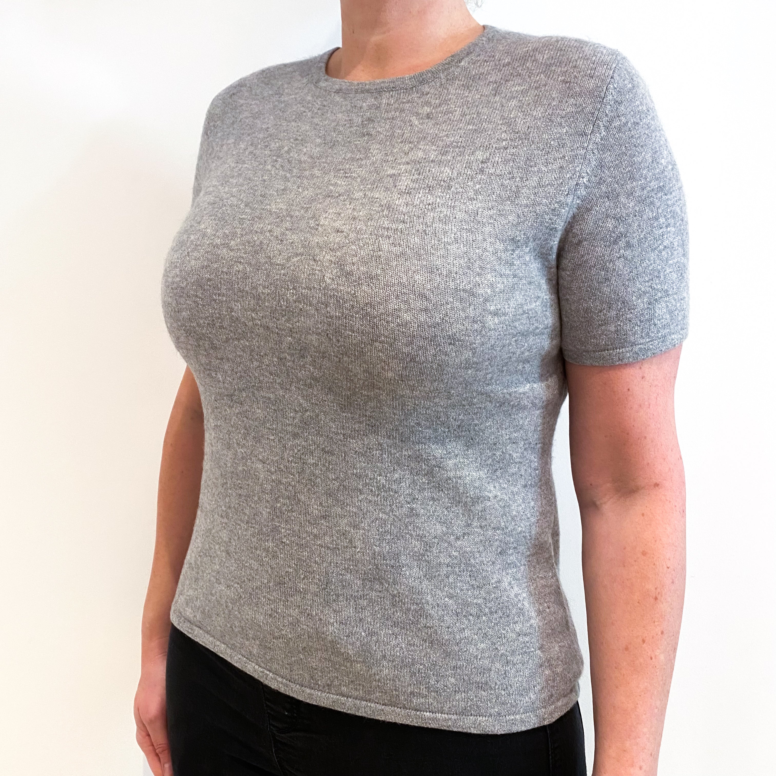 Smoke Grey Cashmere Short Sleeved Jumper Large