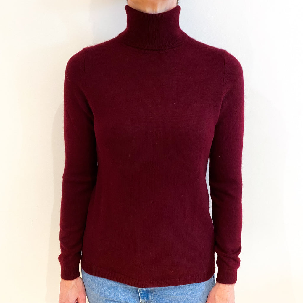 Burgundy Red Cashmere Polo Neck Jumper Small