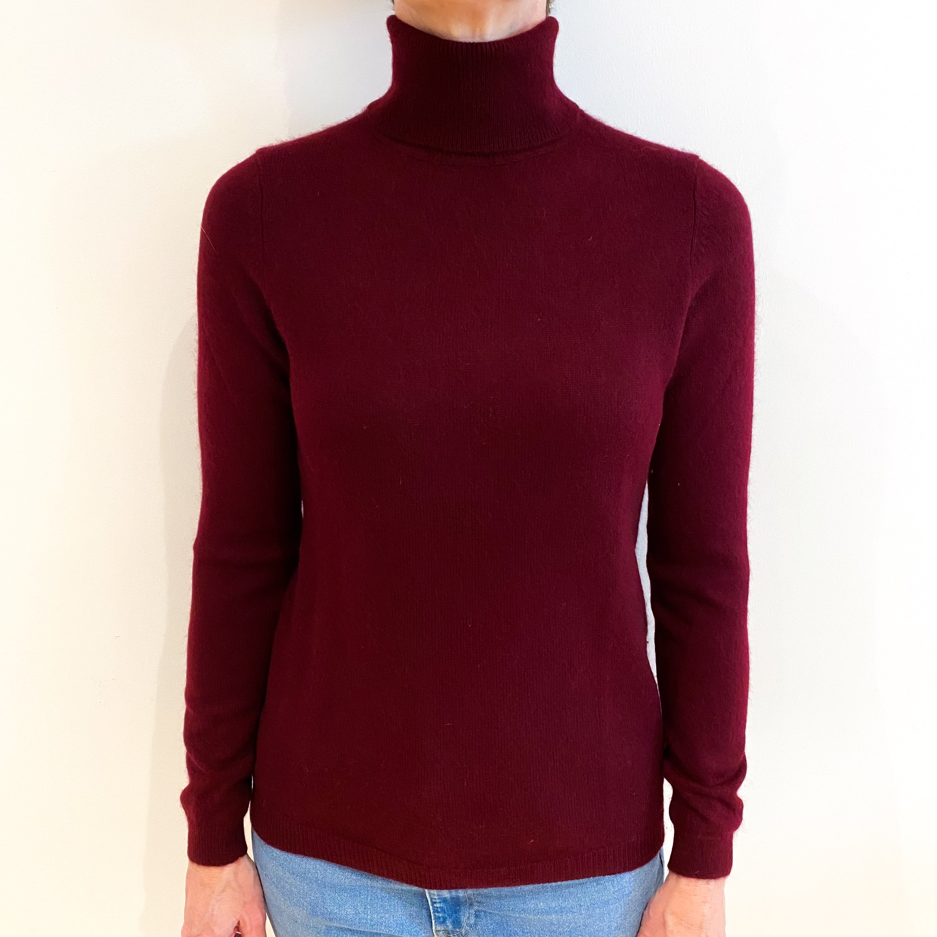 Burgundy Red Cashmere Polo Neck Jumper Small