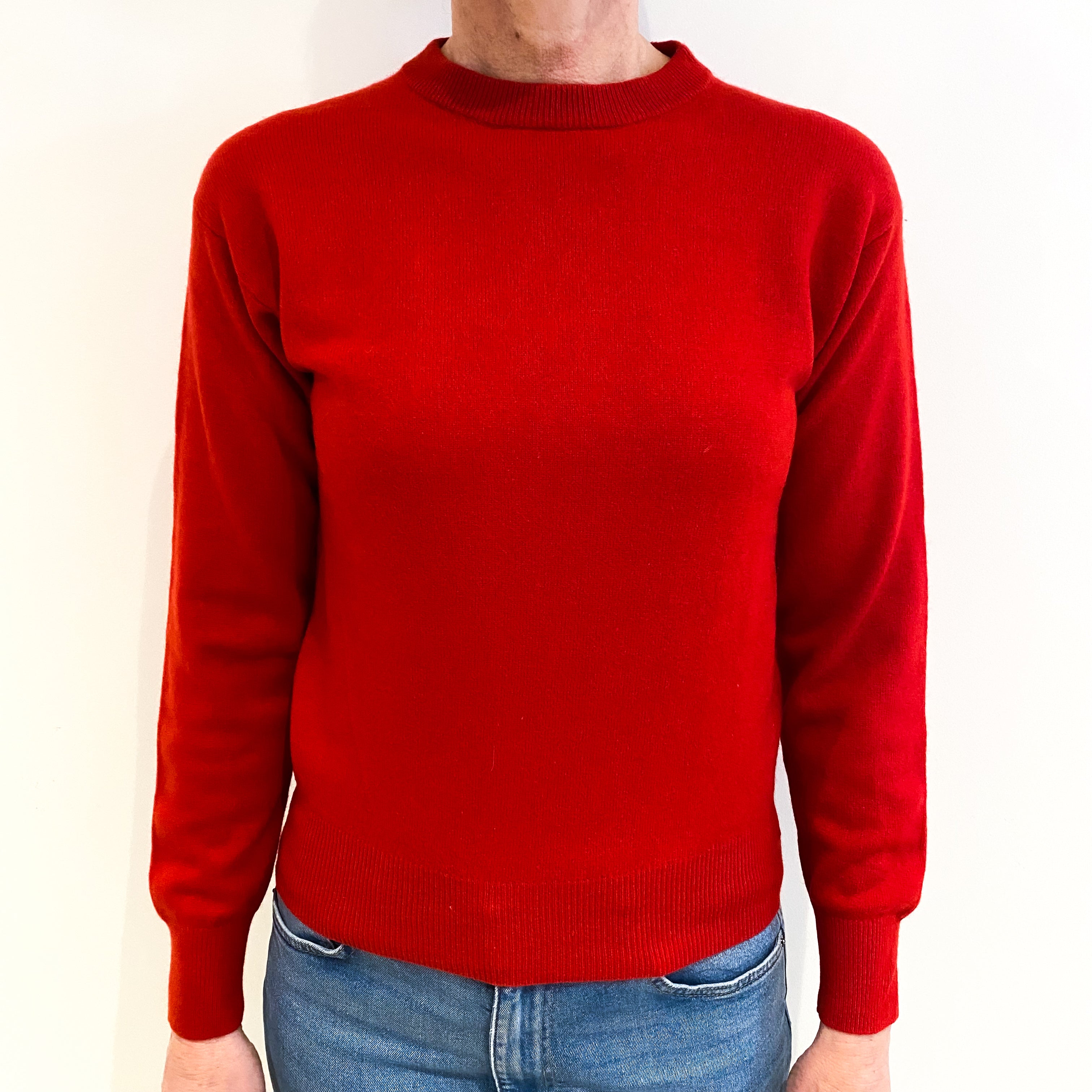 Scarlet Red Cashmere Crew Neck Jumper Small