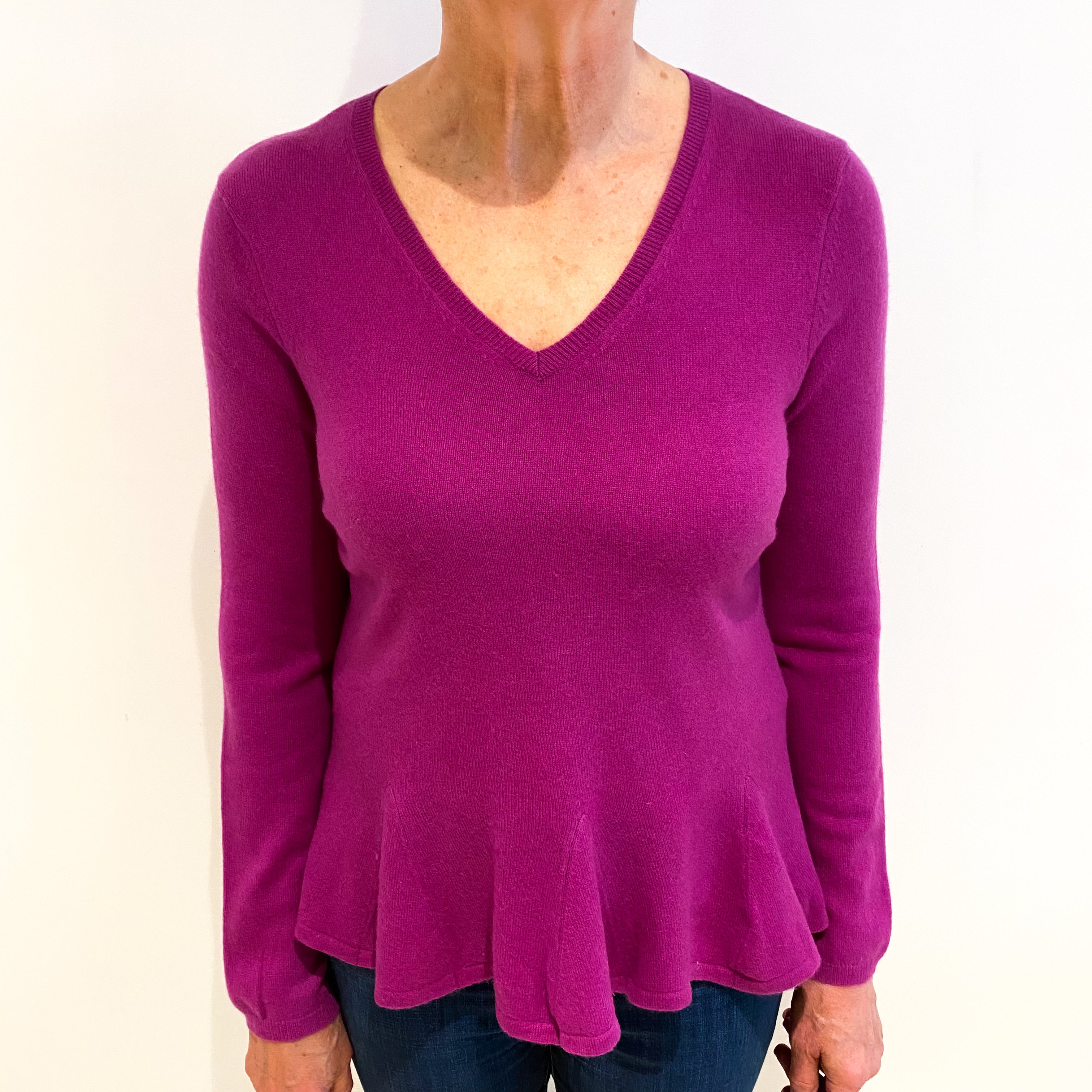 Loganberry Purple Cashmere V Neck Jumper Medium