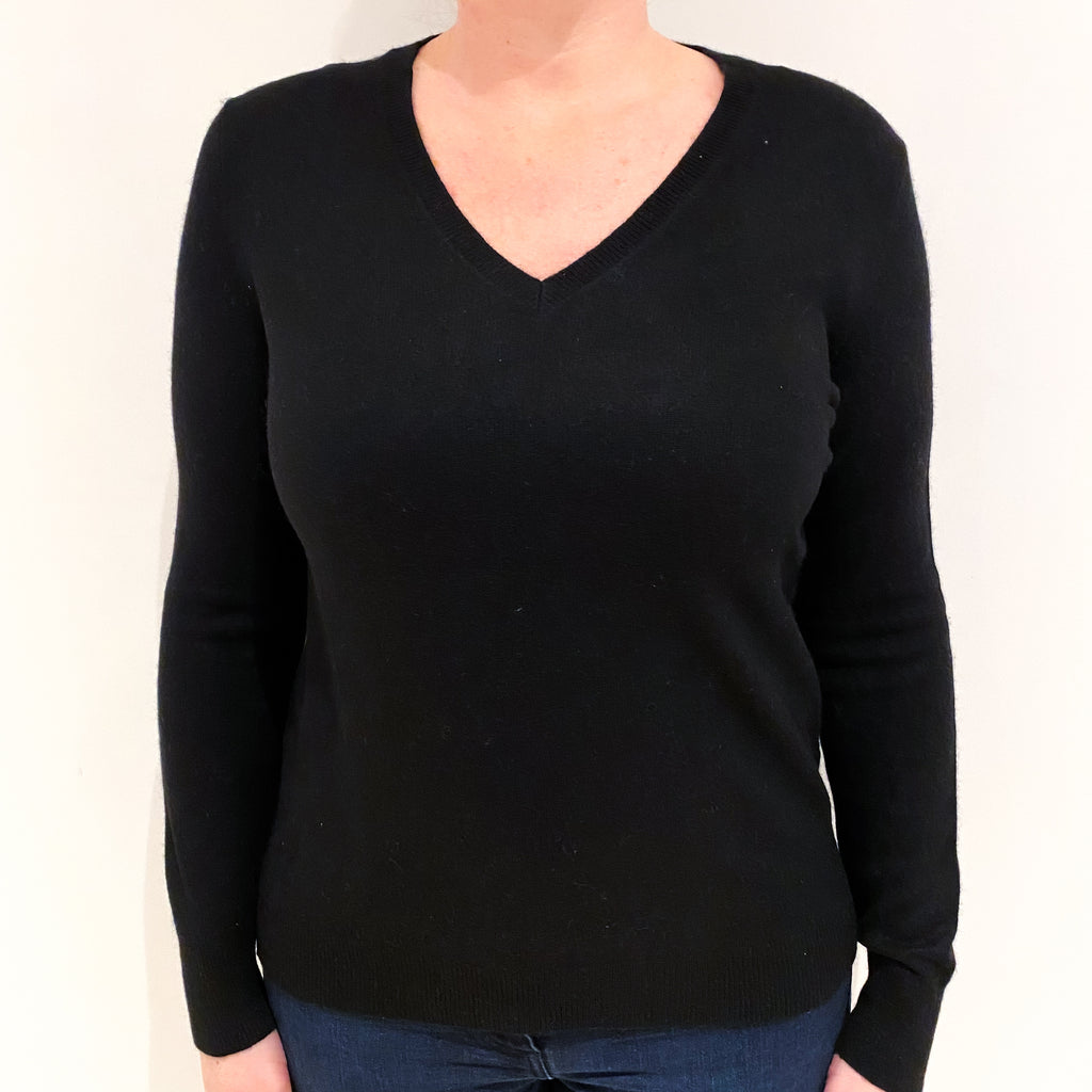 Black Cashmere V Neck Jumper Large