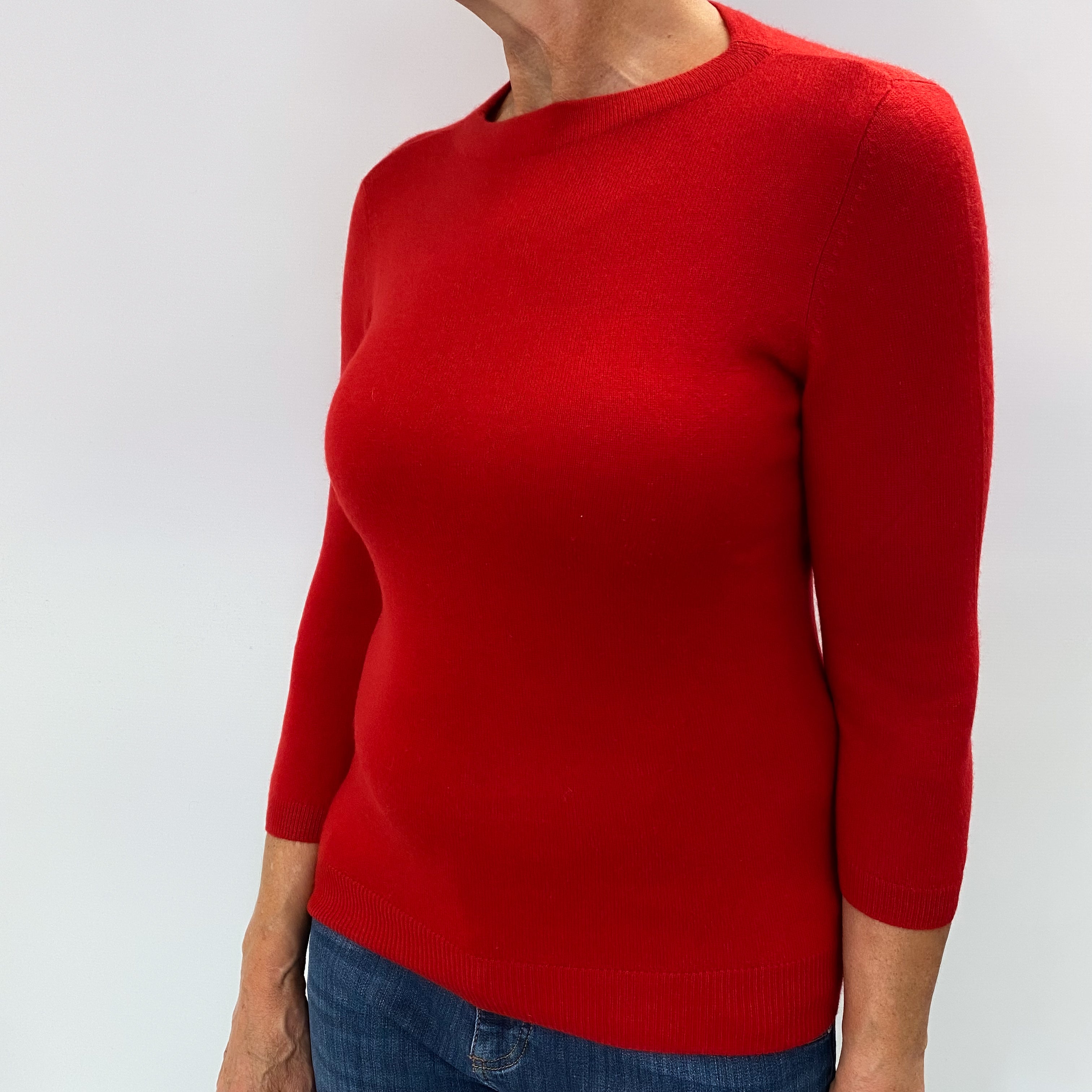 Post Box Red Cashmere Crew Neck Jumper Medium