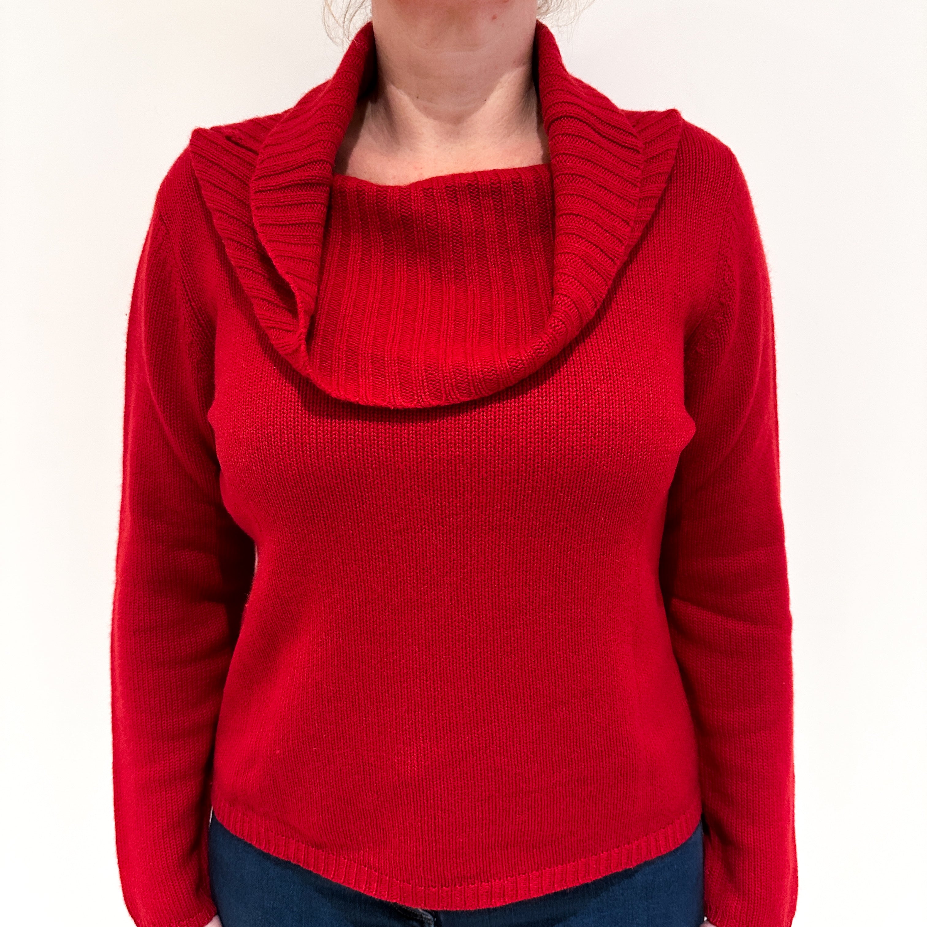 Red Chunky Cashmere Cowl Neck Jumper Large