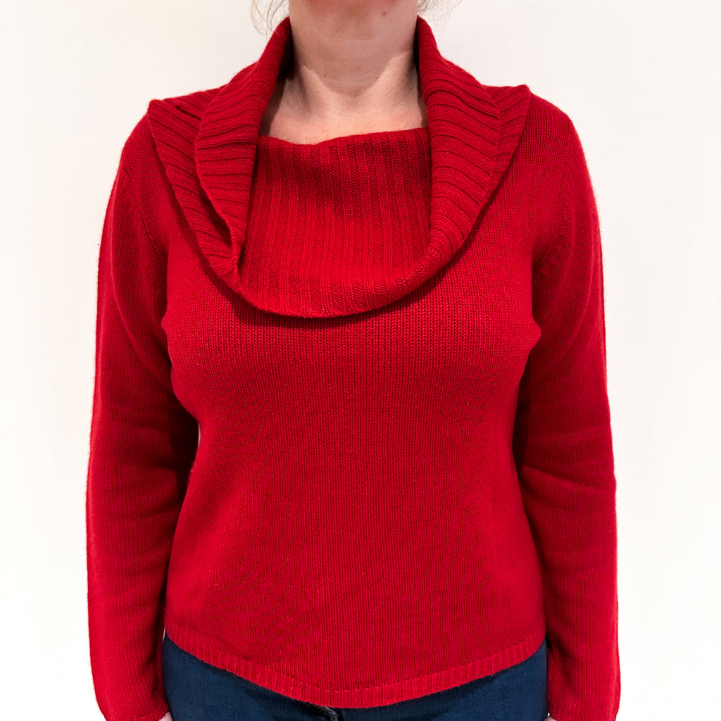 Red Chunky Cashmere Cowl Neck Jumper Large