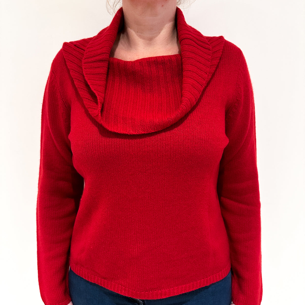 Red Chunky Cashmere Cowl Neck Jumper Large