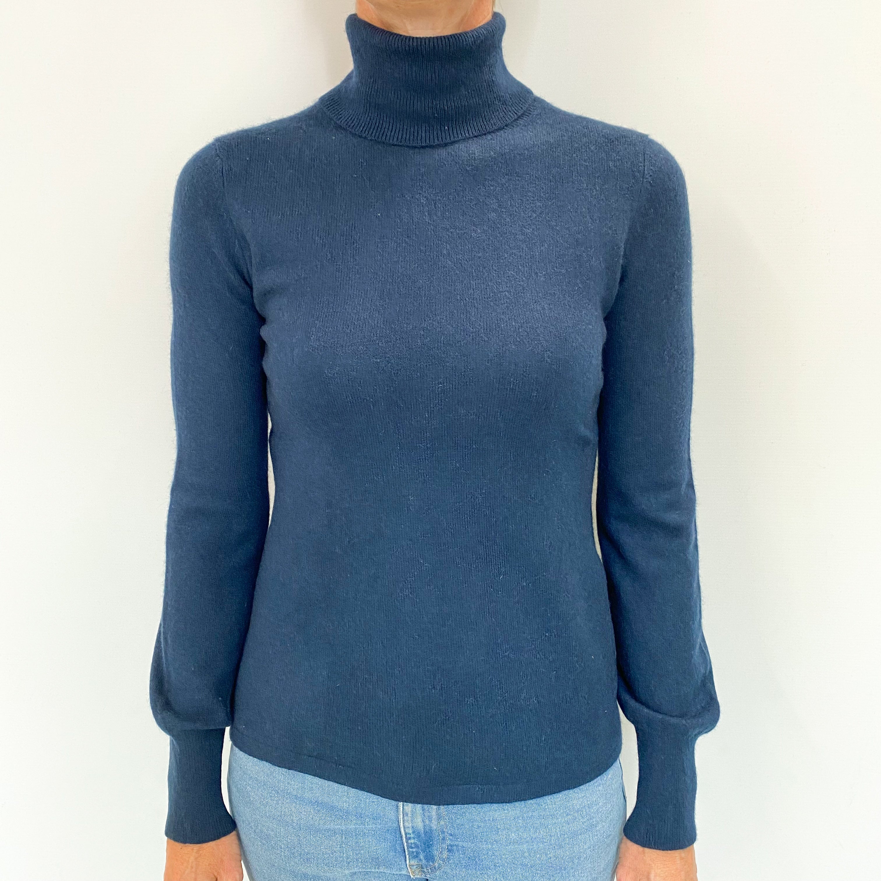 Midnight Blue Cashmere Polo Neck Jumper Small