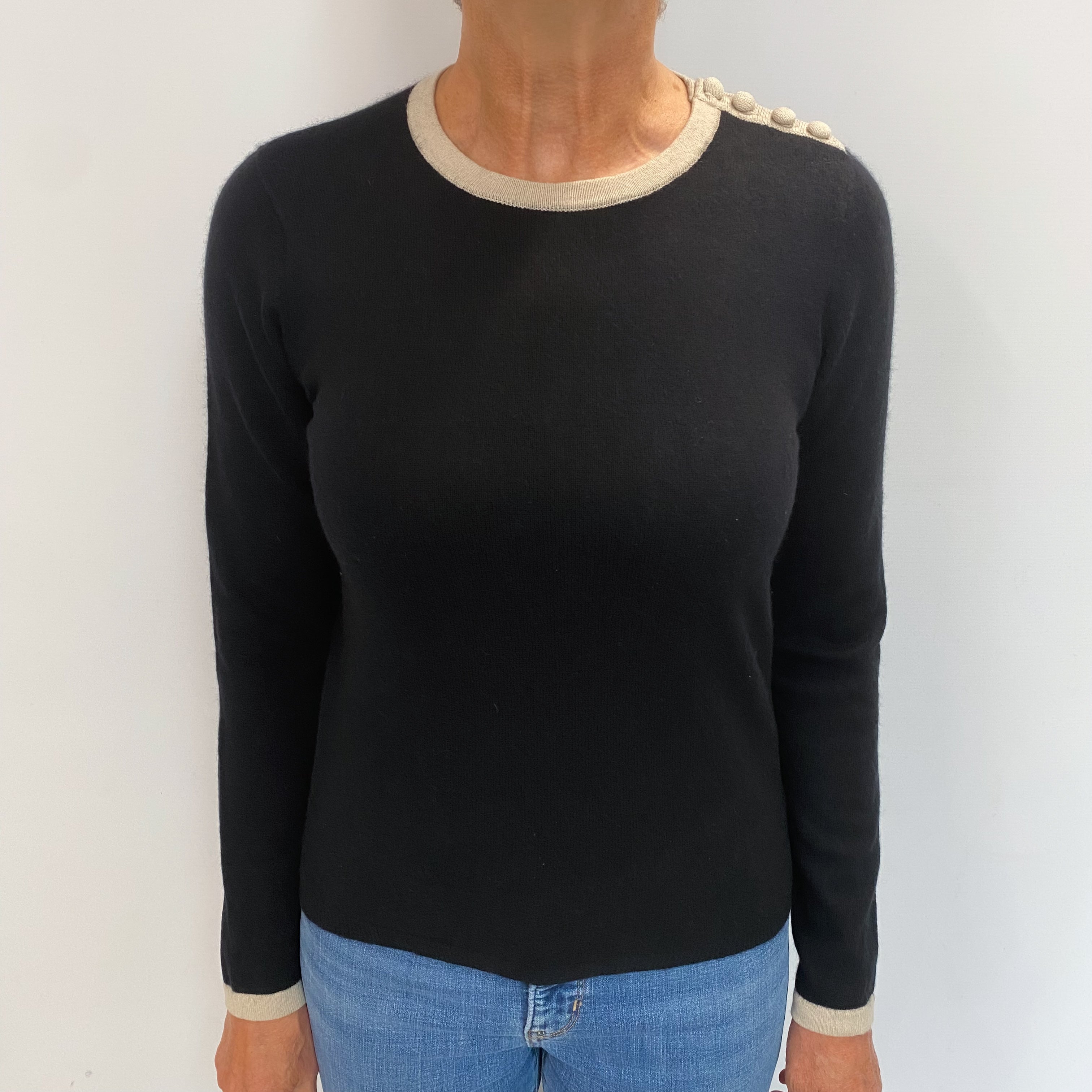 Black Cashmere Crew Neck Jumper Medium