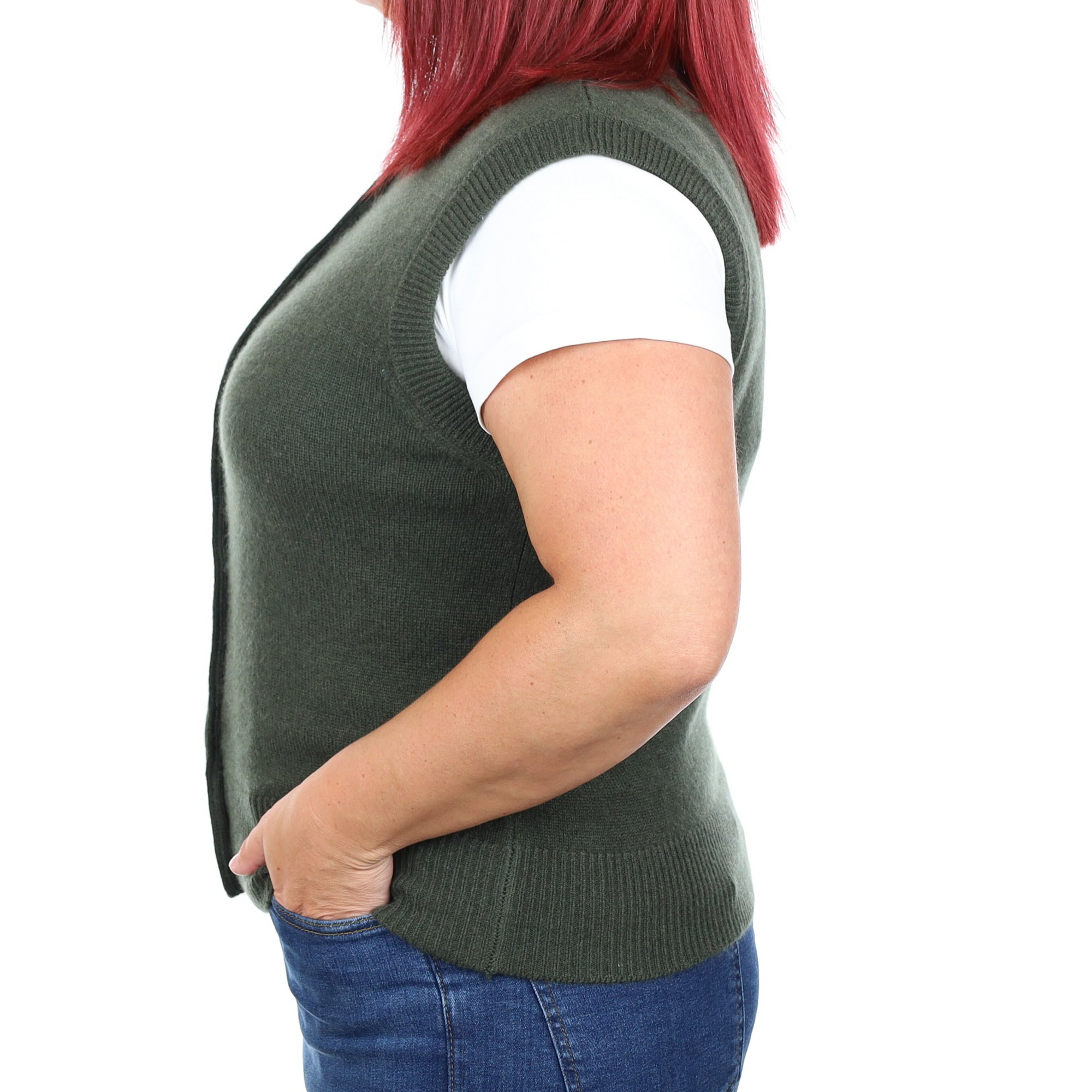 Brand New Khaki Luxury Cashmere Crew Neck Waistcoat Large UK 16-18
