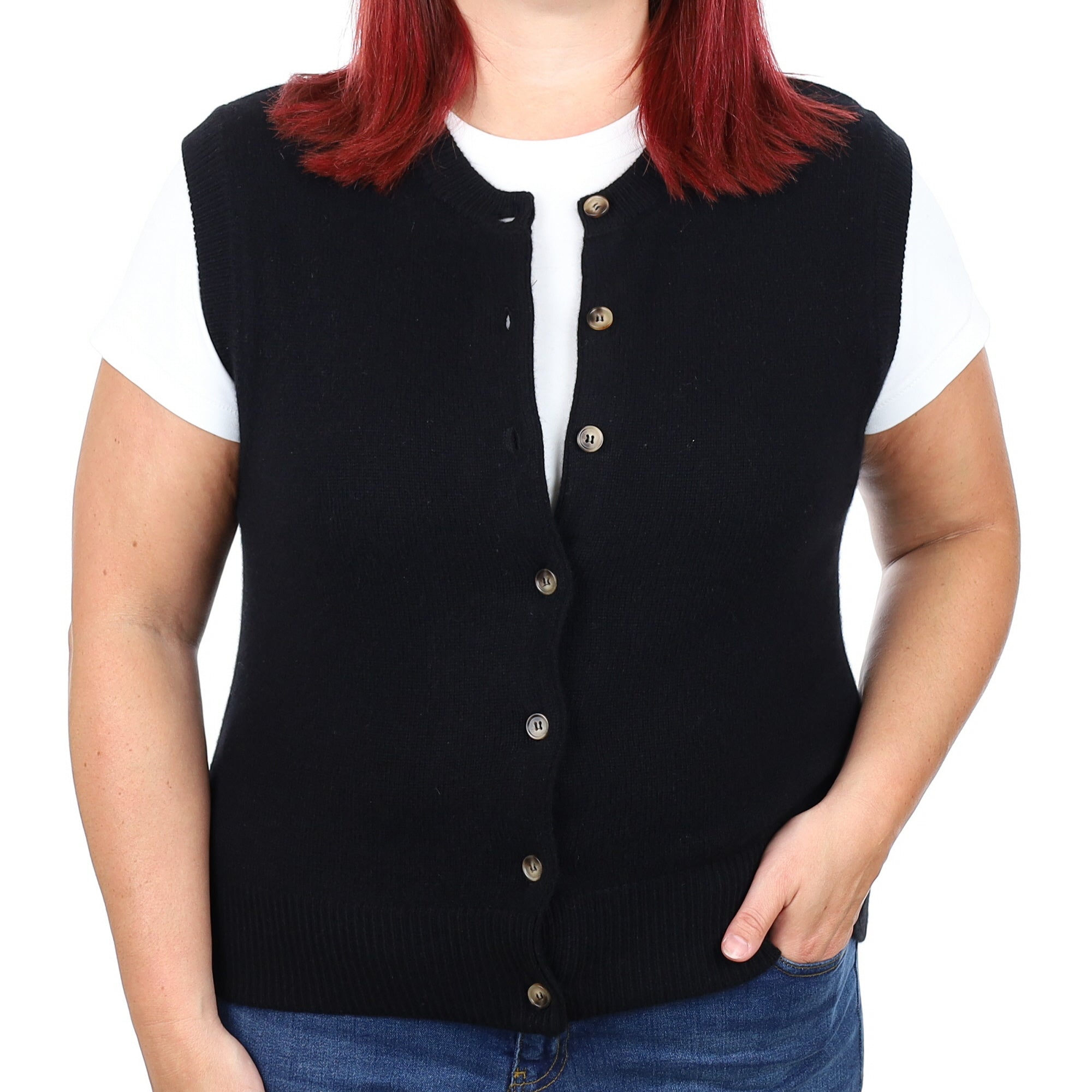 Brand New Black Luxury Cashmere Crew Neck Waistcoat Large UK 16-18