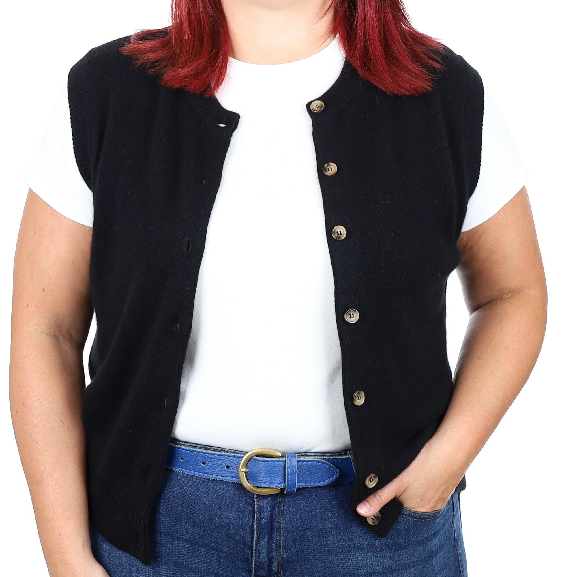 Brand New Black Luxury Cashmere Crew Neck Waistcoat Large UK 16-18