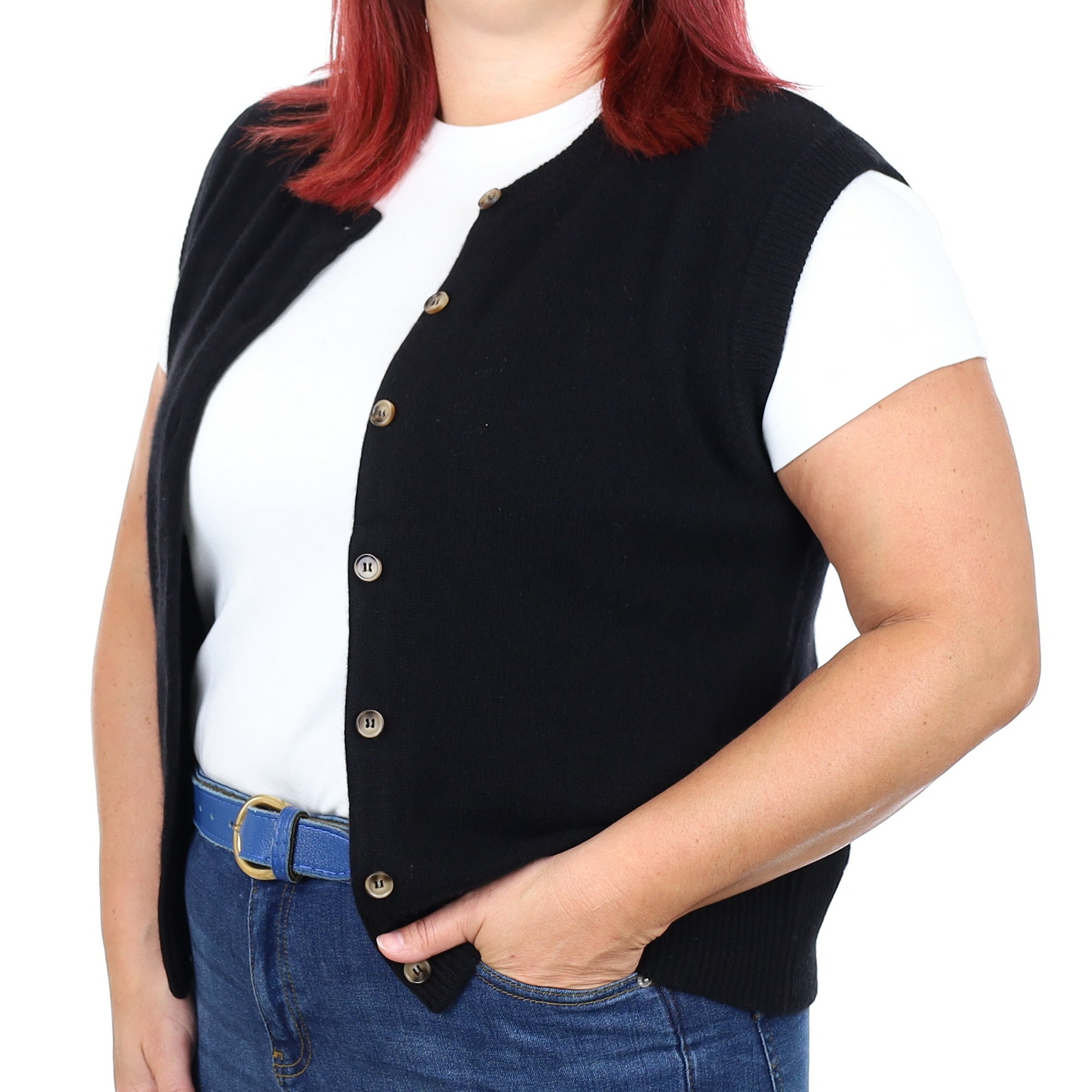 Brand New Black Luxury Cashmere Crew Neck Waistcoat Large UK 16-18
