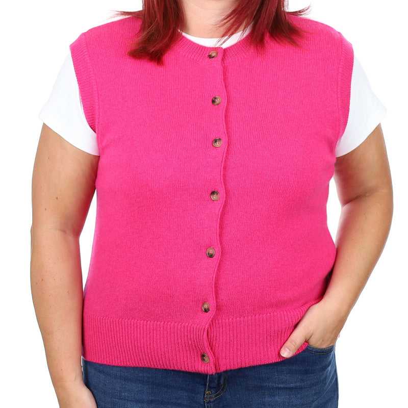 Brand New Hot Pink Luxury Cashmere Crew Neck Waistcoat Large UK 16-18