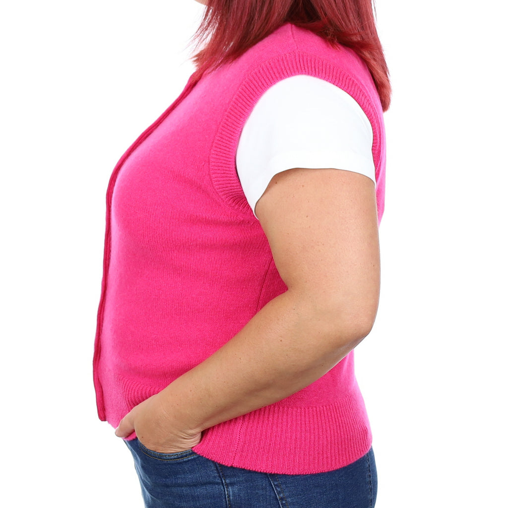 Brand New Hot Pink Luxury Cashmere Crew Neck Waistcoat Large UK 16-18