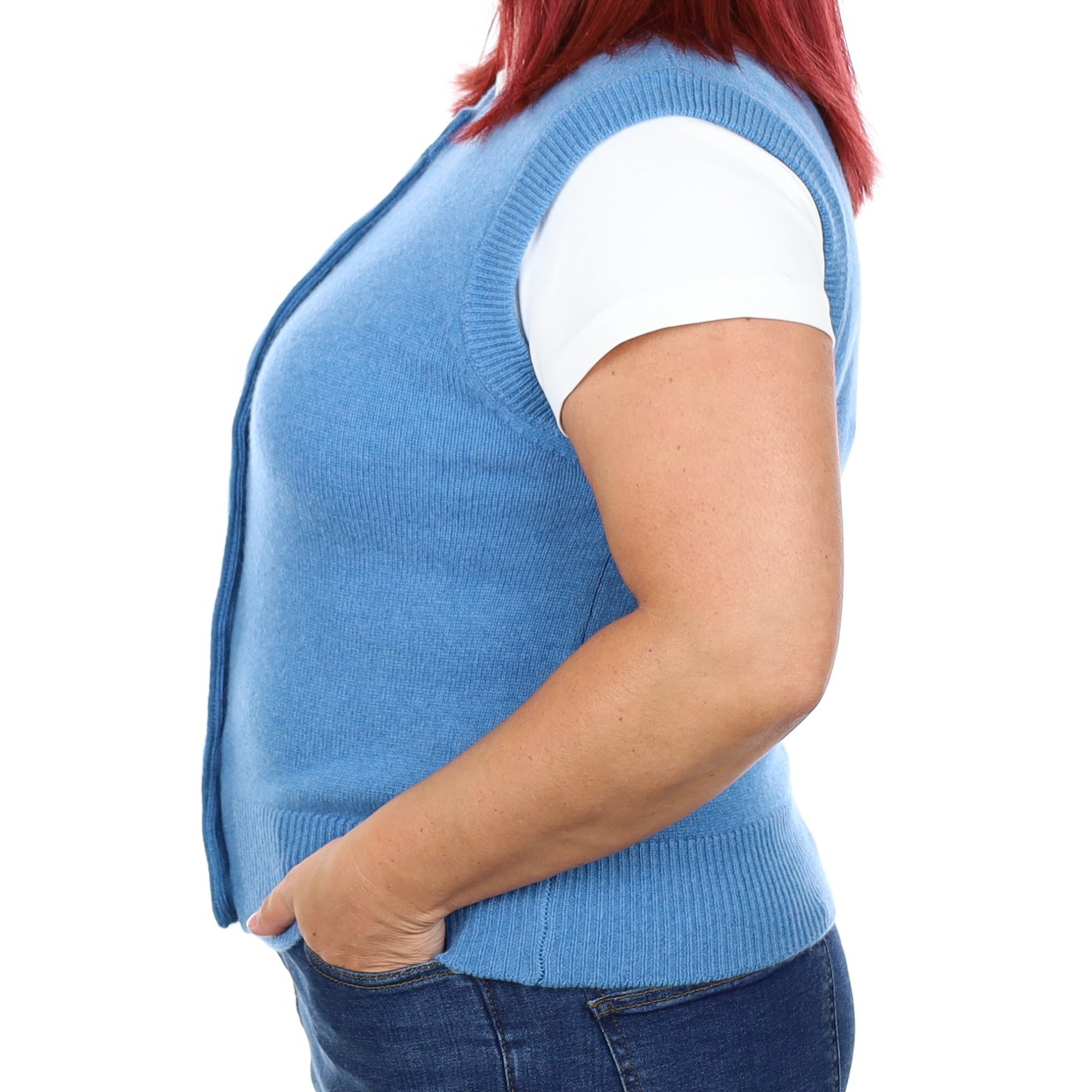 Brand New Mediterranean Blue Luxury Cashmere Crew Neck Waistcoat Large UK 16-18