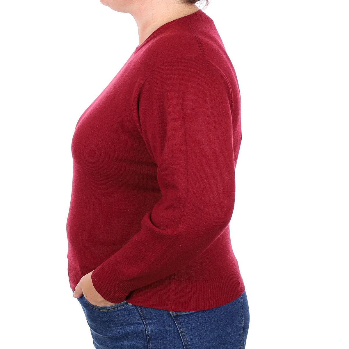 Burgundy Red Cashmere Crew Neck Jumper Large