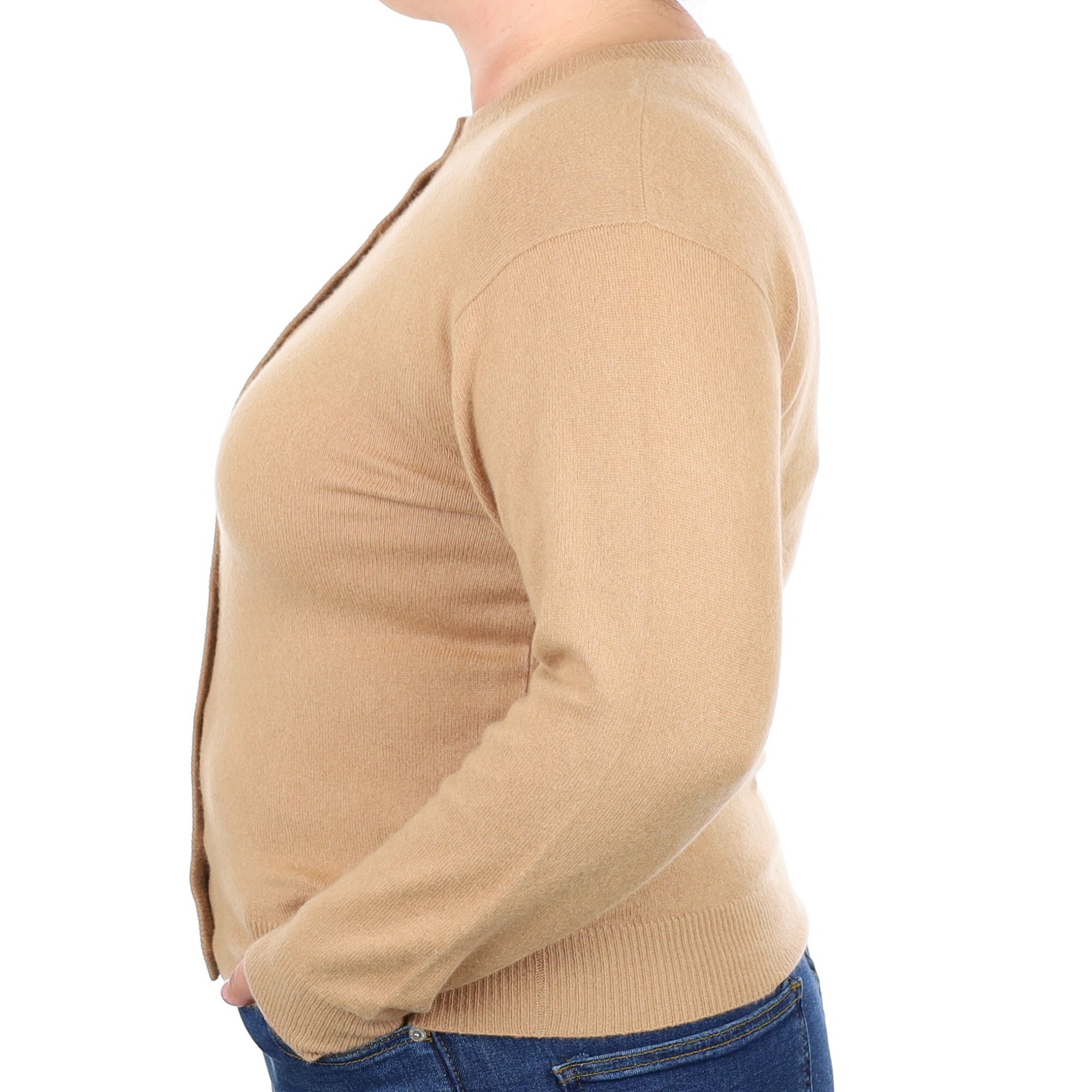 Honey Brown Cashmere Crew Neck Cardigan Large